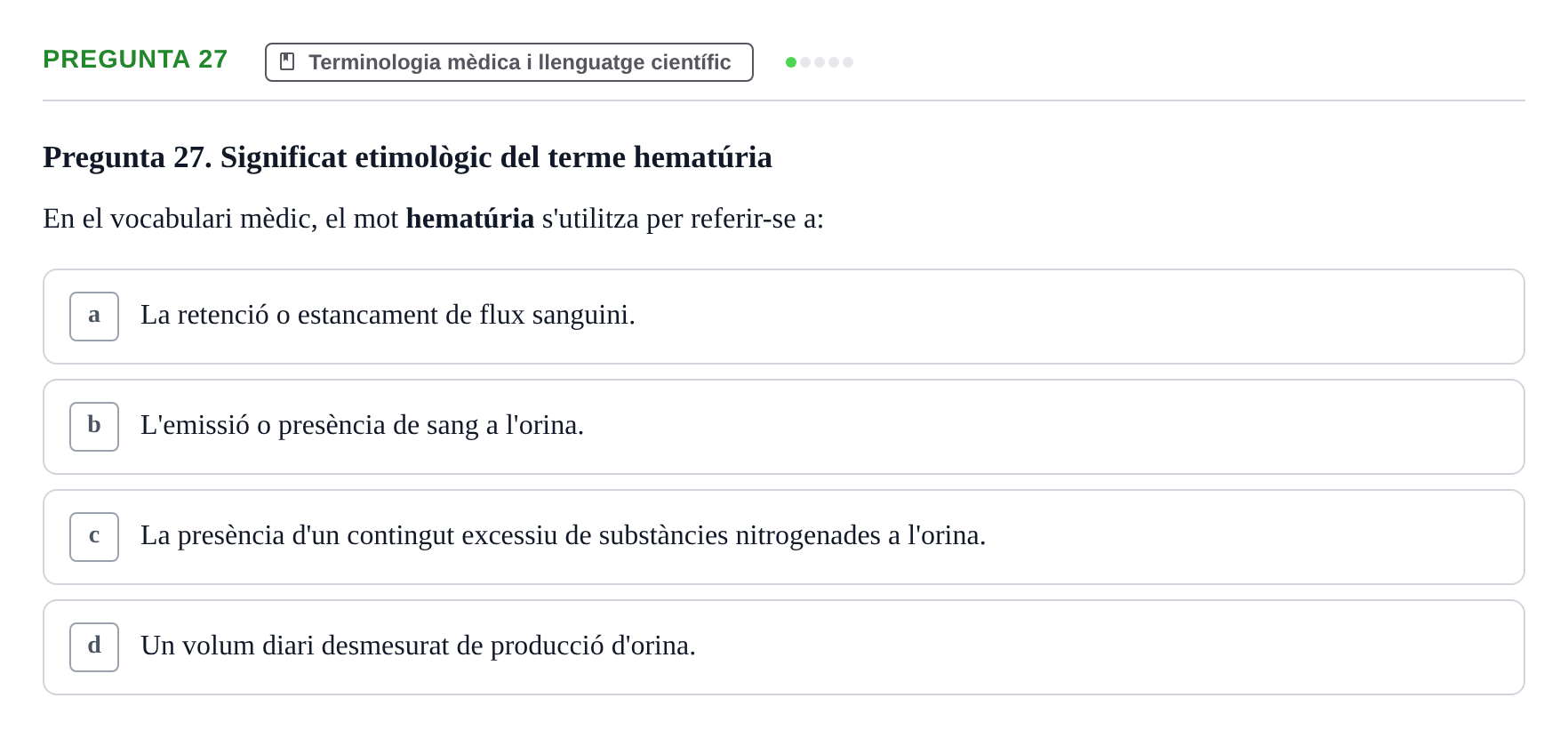 Enunciado: Pregunta 27 · Bioestadística i Metodologia UAB Examen de Bioestadística i Metodologia