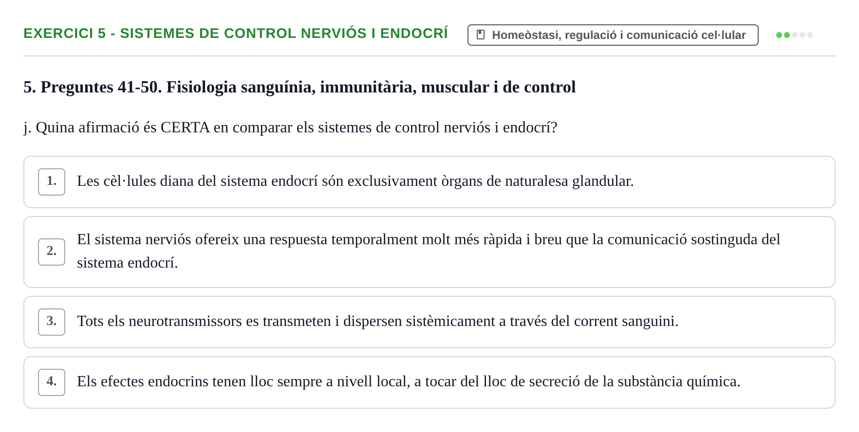 Enunciado: Ejercicio 5 - Sistemes de control nerviós i endocrí · Fisiología I UAB 2023