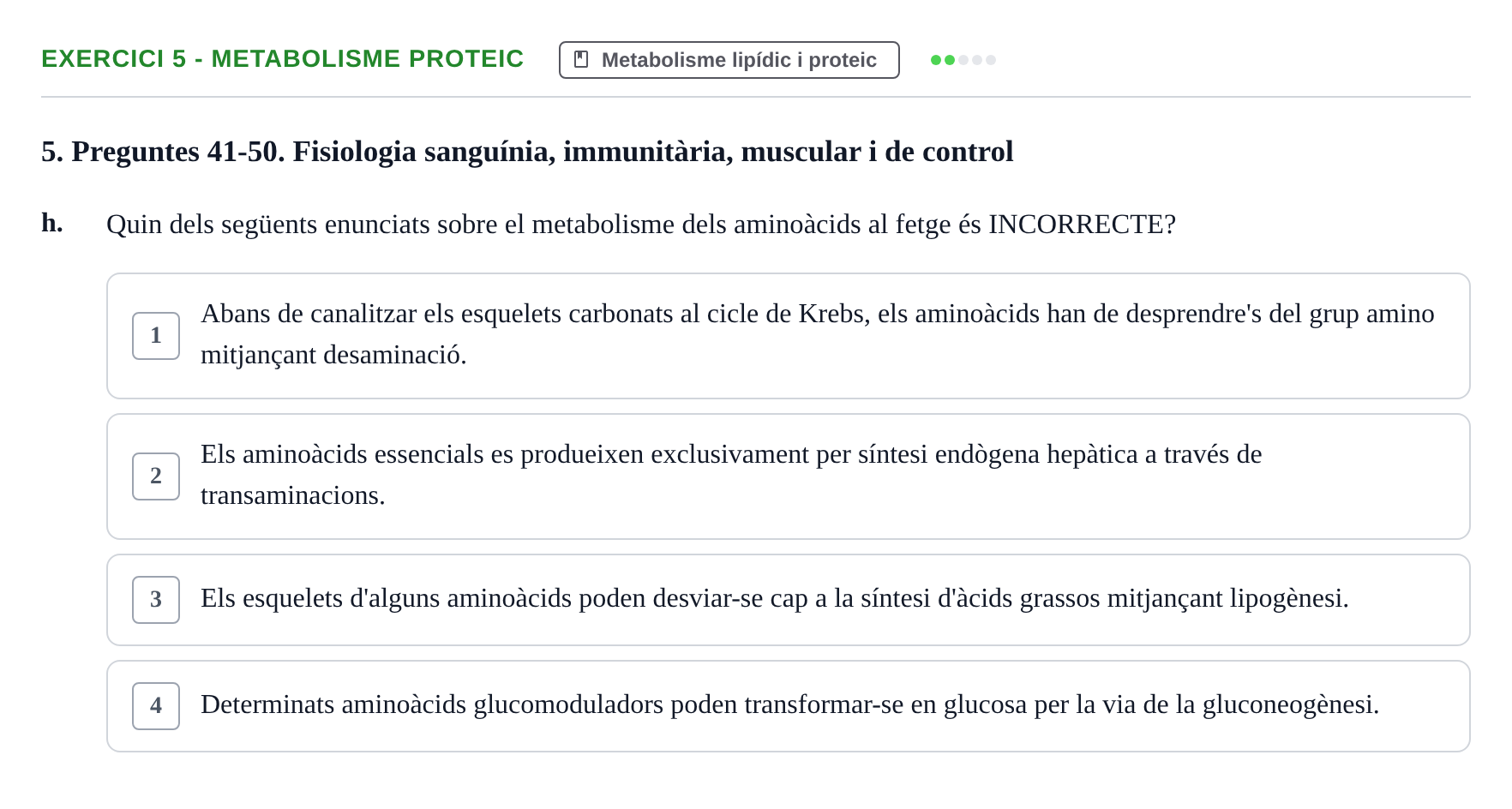 Enunciado: Ejercicio 5 - Metabolisme proteic · Fisiología I UAB 2023