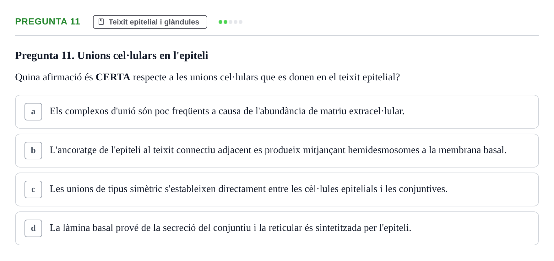Enunciado: Pregunta 11 · Fisiología I UAB Examen de Fisiologia I