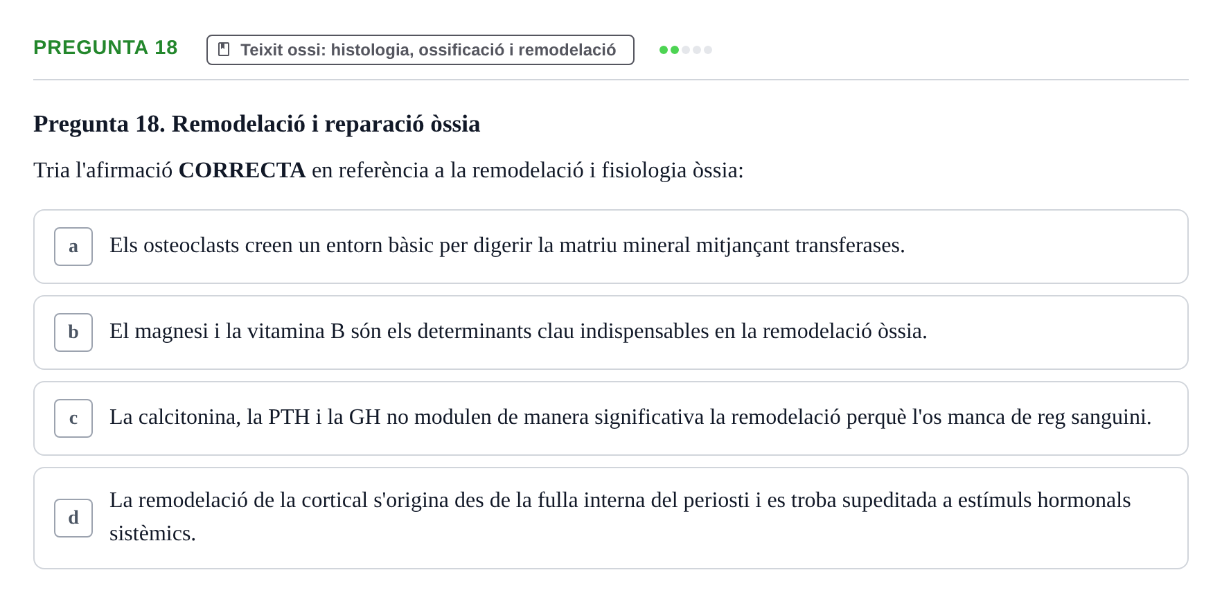 Enunciado: Pregunta 18 · Fisiología I UAB Examen de Fisiologia I