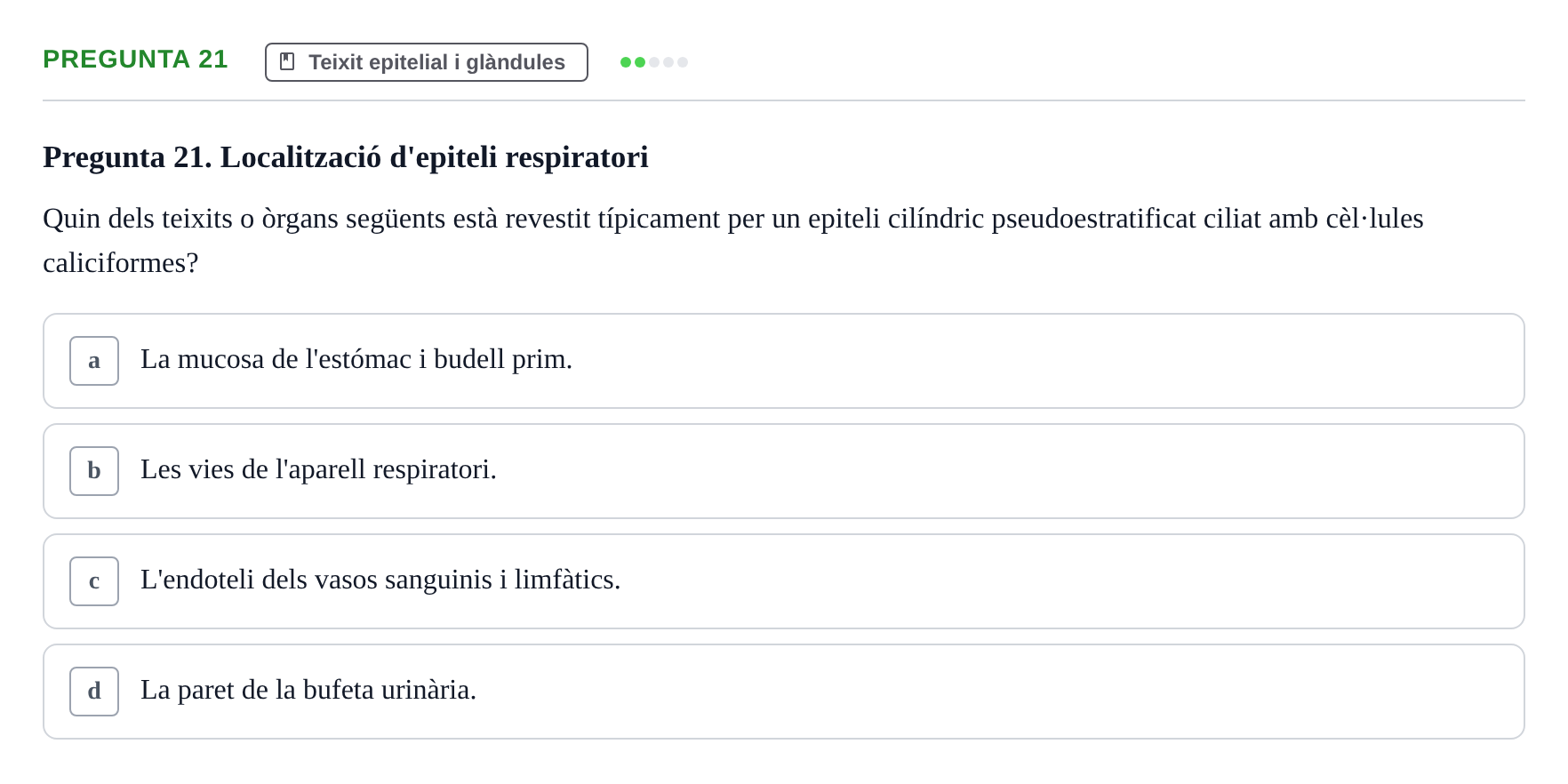 Enunciado: Pregunta 21 · Fisiología I UAB Examen de Fisiologia I