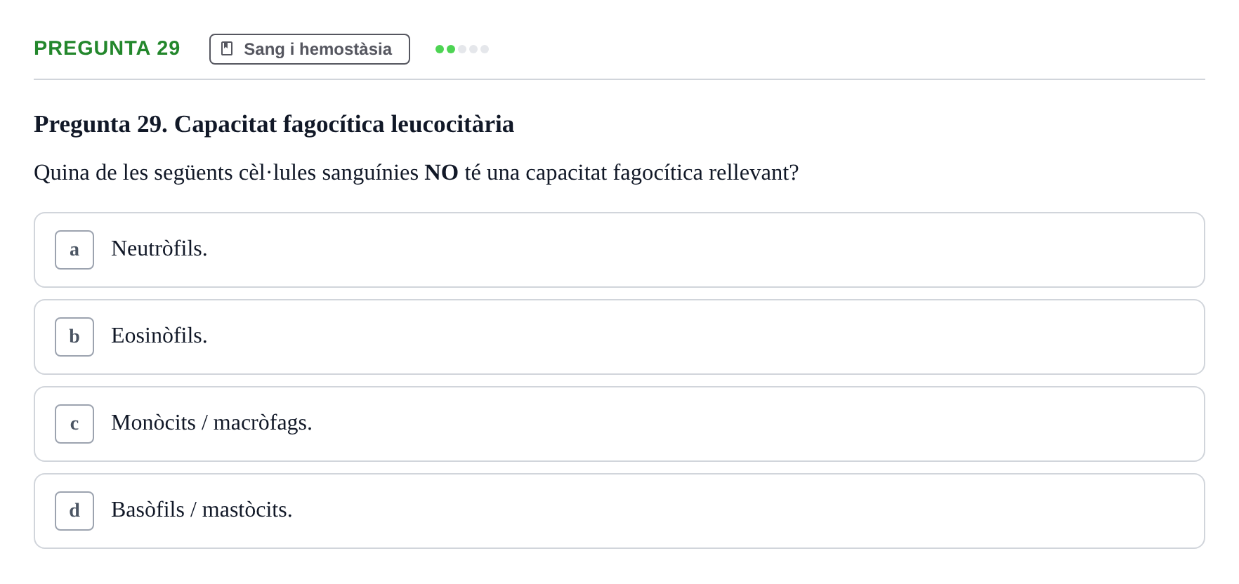 Enunciado: Pregunta 29 · Fisiología I UAB Examen de Fisiologia I