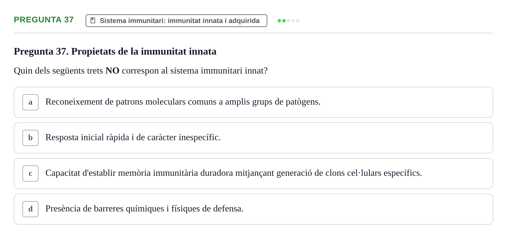 Enunciado: Pregunta 37 · Fisiología I UAB Examen de Fisiologia I