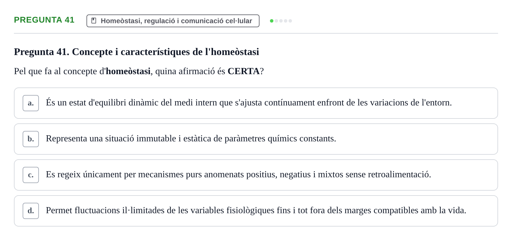 Enunciado: Pregunta 41 · Fisiología I UAB Examen de Fisiologia I