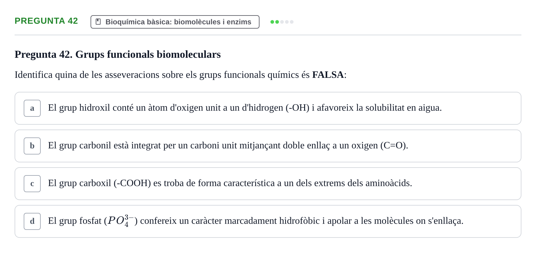 Enunciado: Pregunta 42 · Fisiología I UAB Examen de Fisiologia I