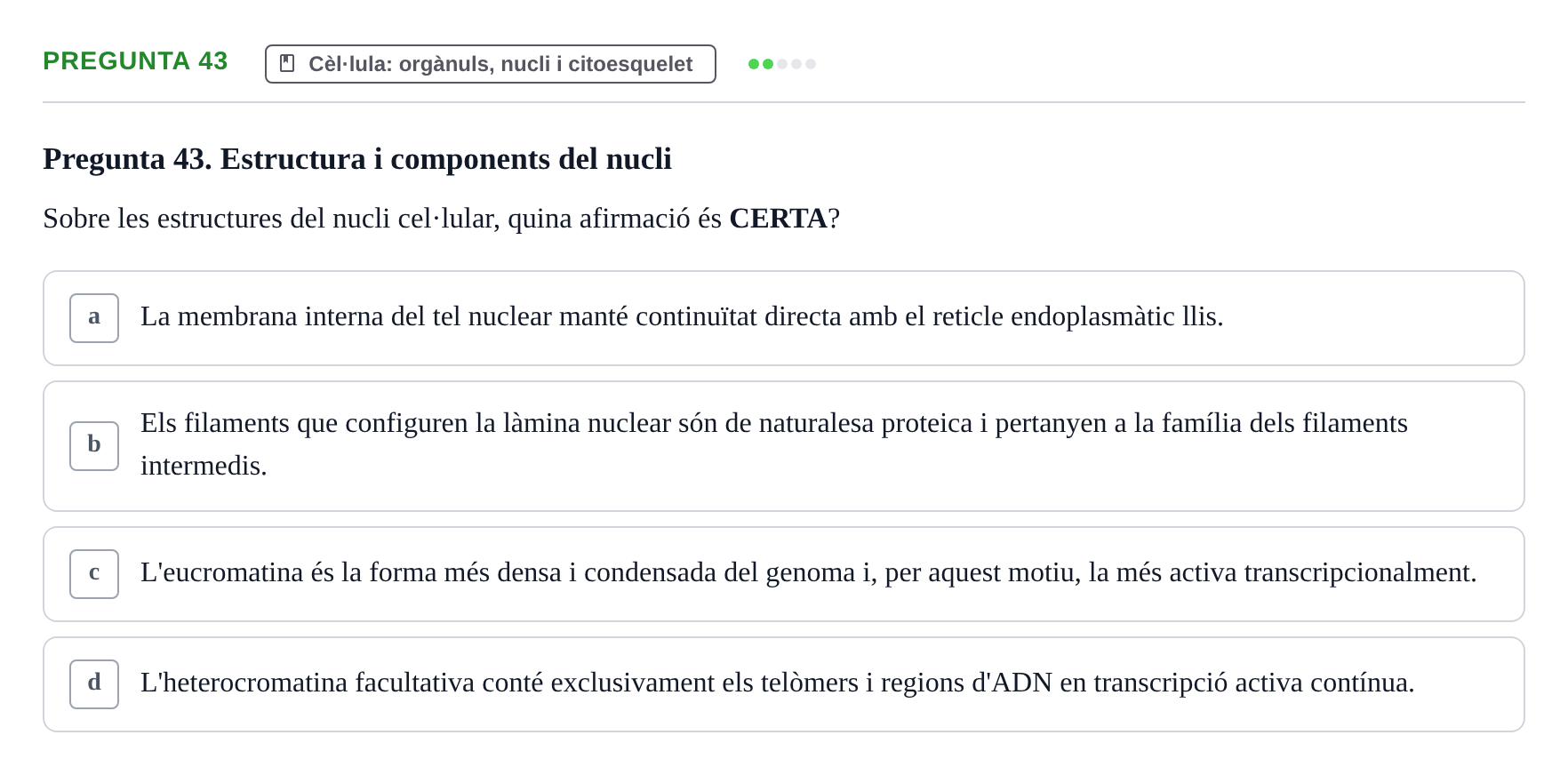 Enunciado: Pregunta 43 · Fisiología I UAB Examen de Fisiologia I