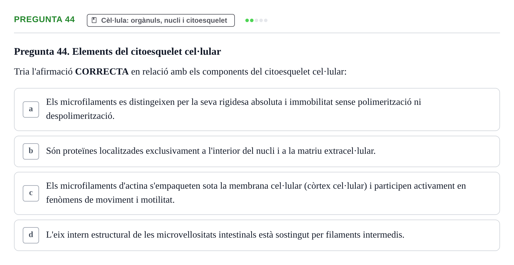 Enunciado: Pregunta 44 · Fisiología I UAB Examen de Fisiologia I