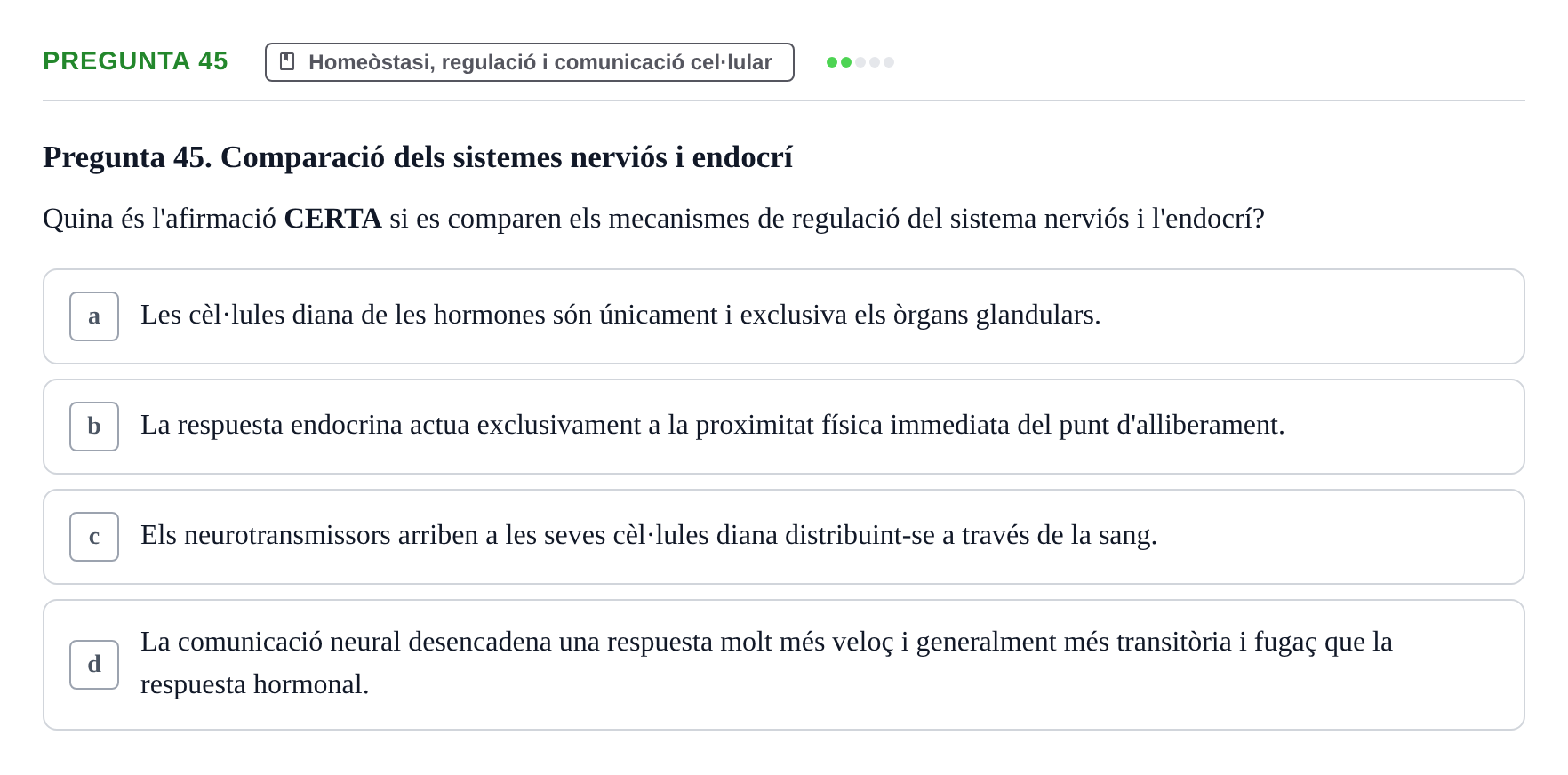 Enunciado: Pregunta 45 · Fisiología I UAB Examen de Fisiologia I