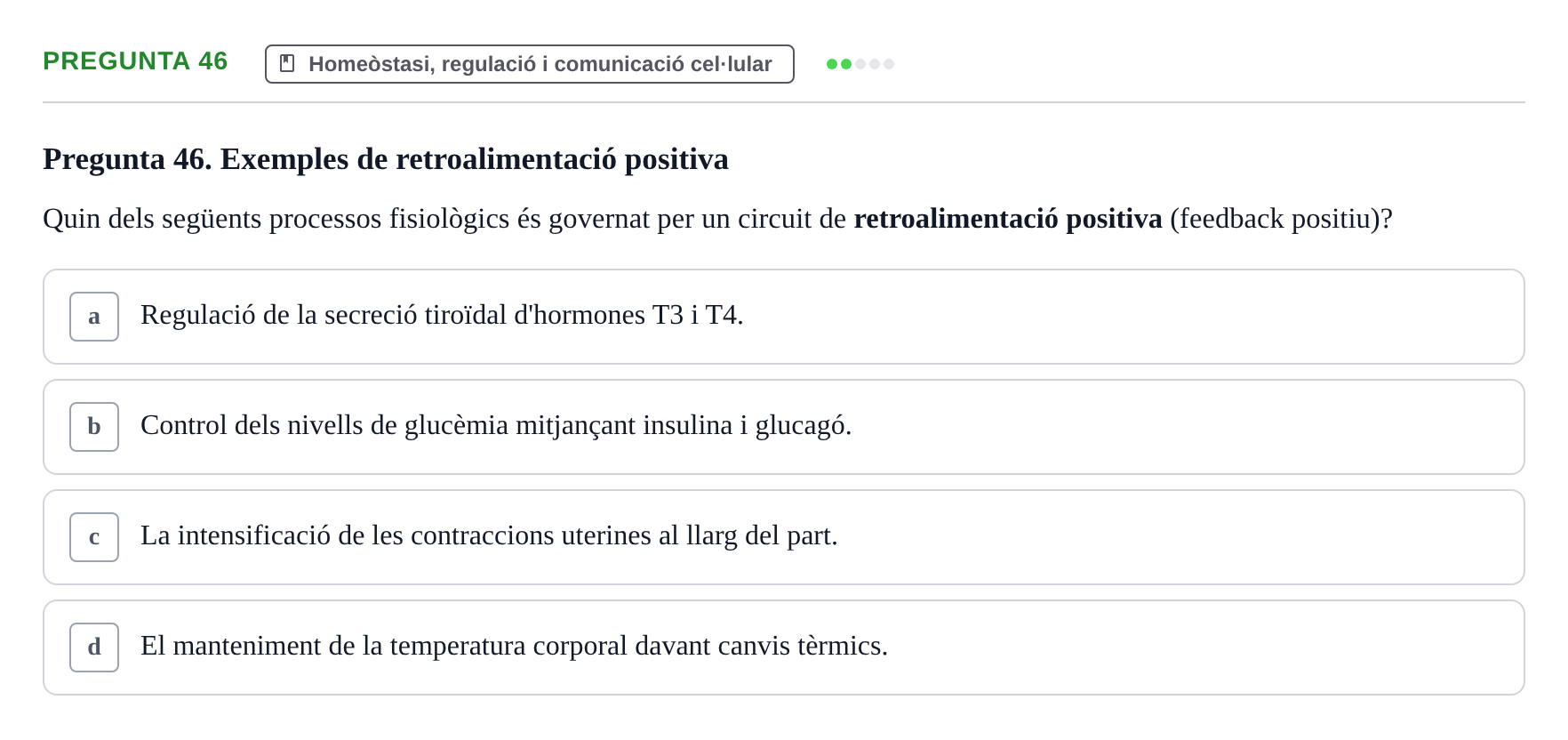 Enunciado: Pregunta 46 · Fisiología I UAB Examen de Fisiologia I