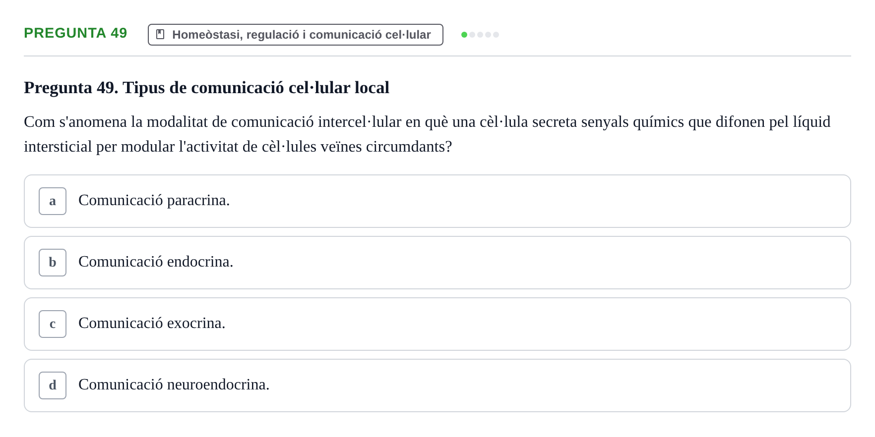 Enunciado: Pregunta 49 · Fisiología I UAB Examen de Fisiologia I