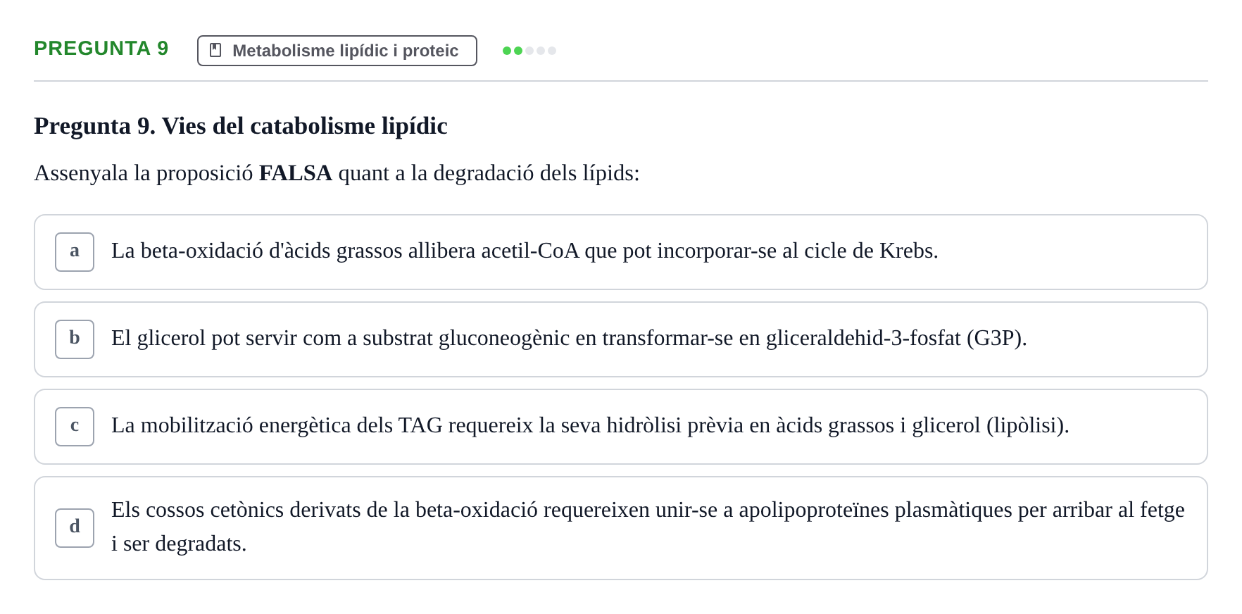 Enunciado: Pregunta 9 · Fisiología I UAB Examen de Fisiologia I