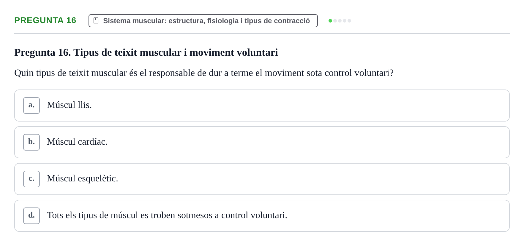 Enunciado: Pregunta 16 · Fonaments de Fisioteràpia UAB 2023