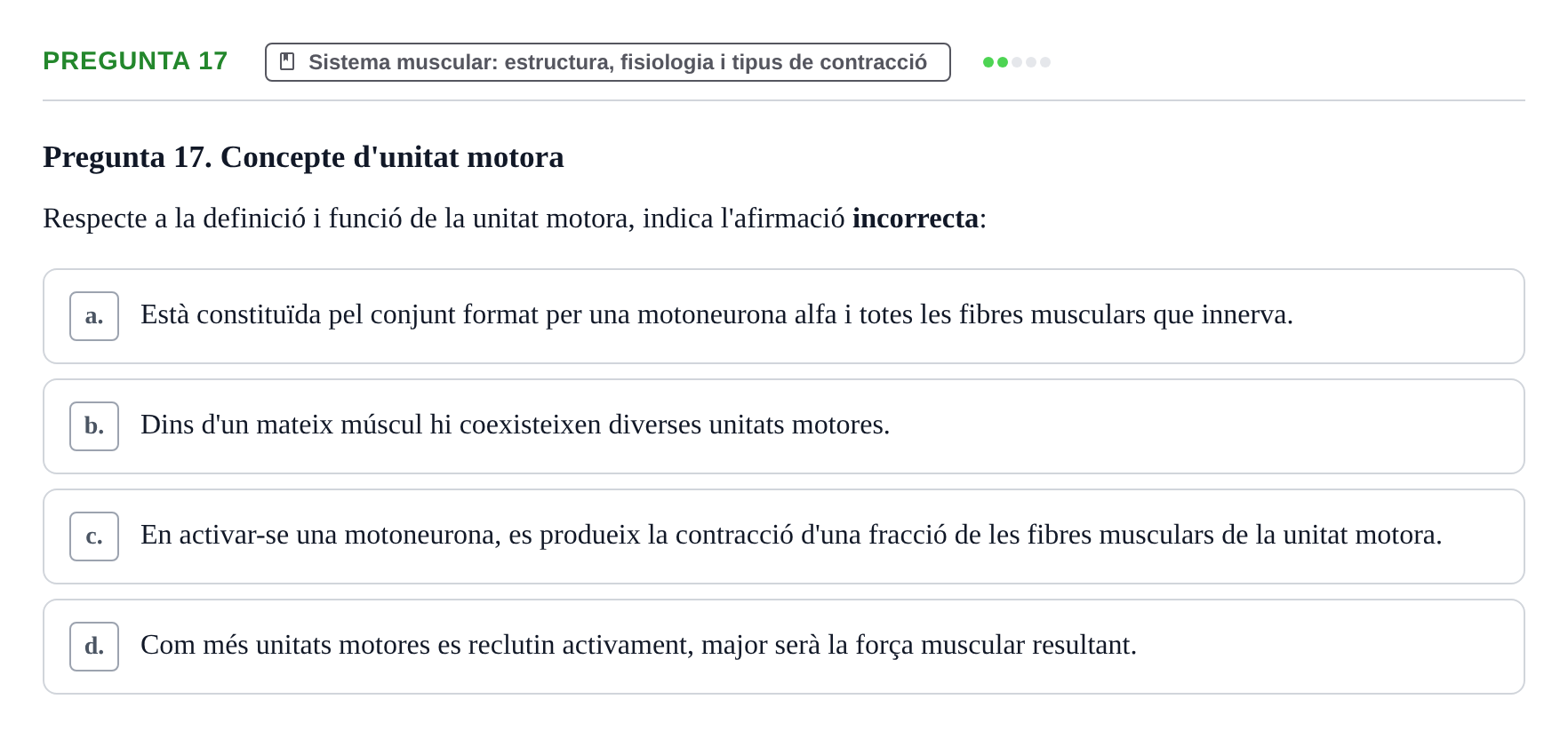 Enunciado: Pregunta 17 · Fonaments de Fisioteràpia UAB 2023