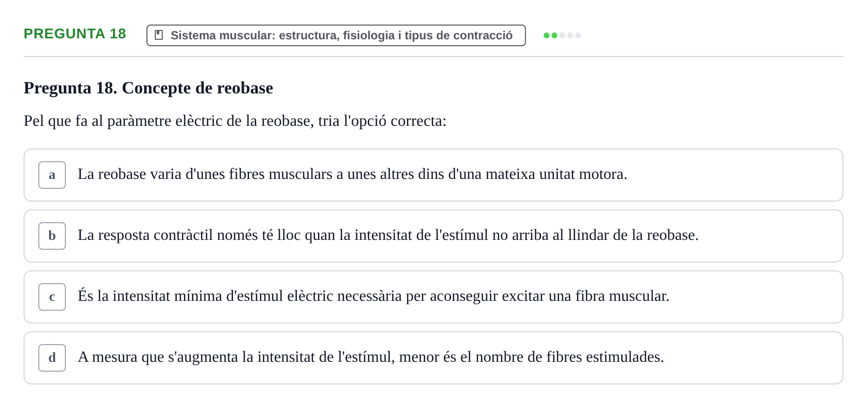 Enunciado: Pregunta 18 · Fonaments de Fisioteràpia UAB 2023