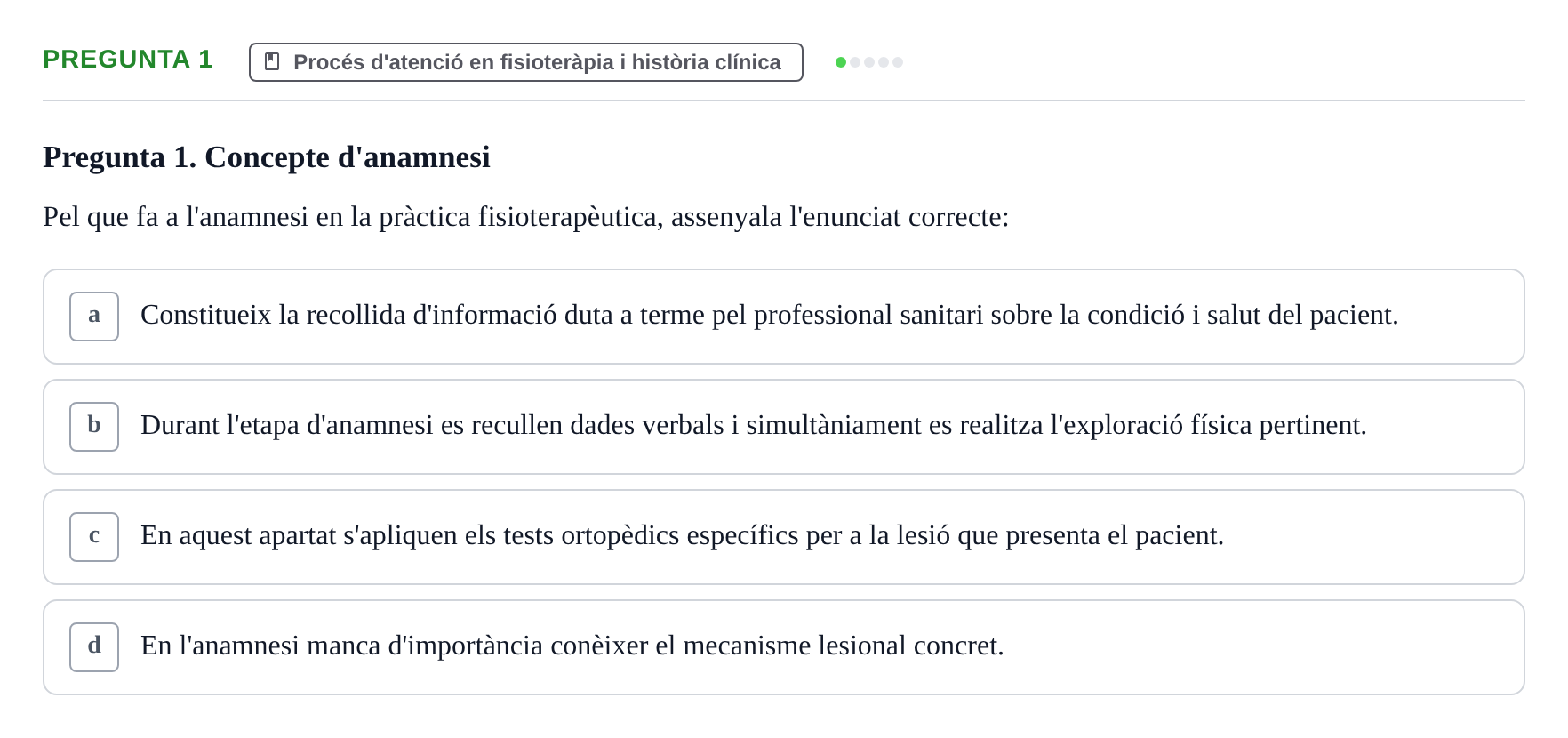 Enunciado: Pregunta 1 · Fonaments de Fisioteràpia UAB 2023