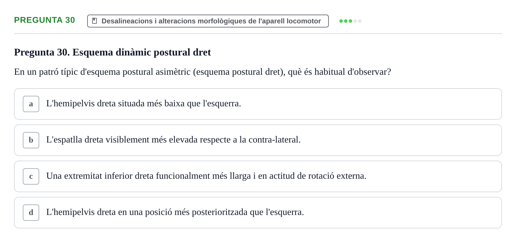 Enunciado: Pregunta 30 · Fonaments de Fisioteràpia UAB 2023