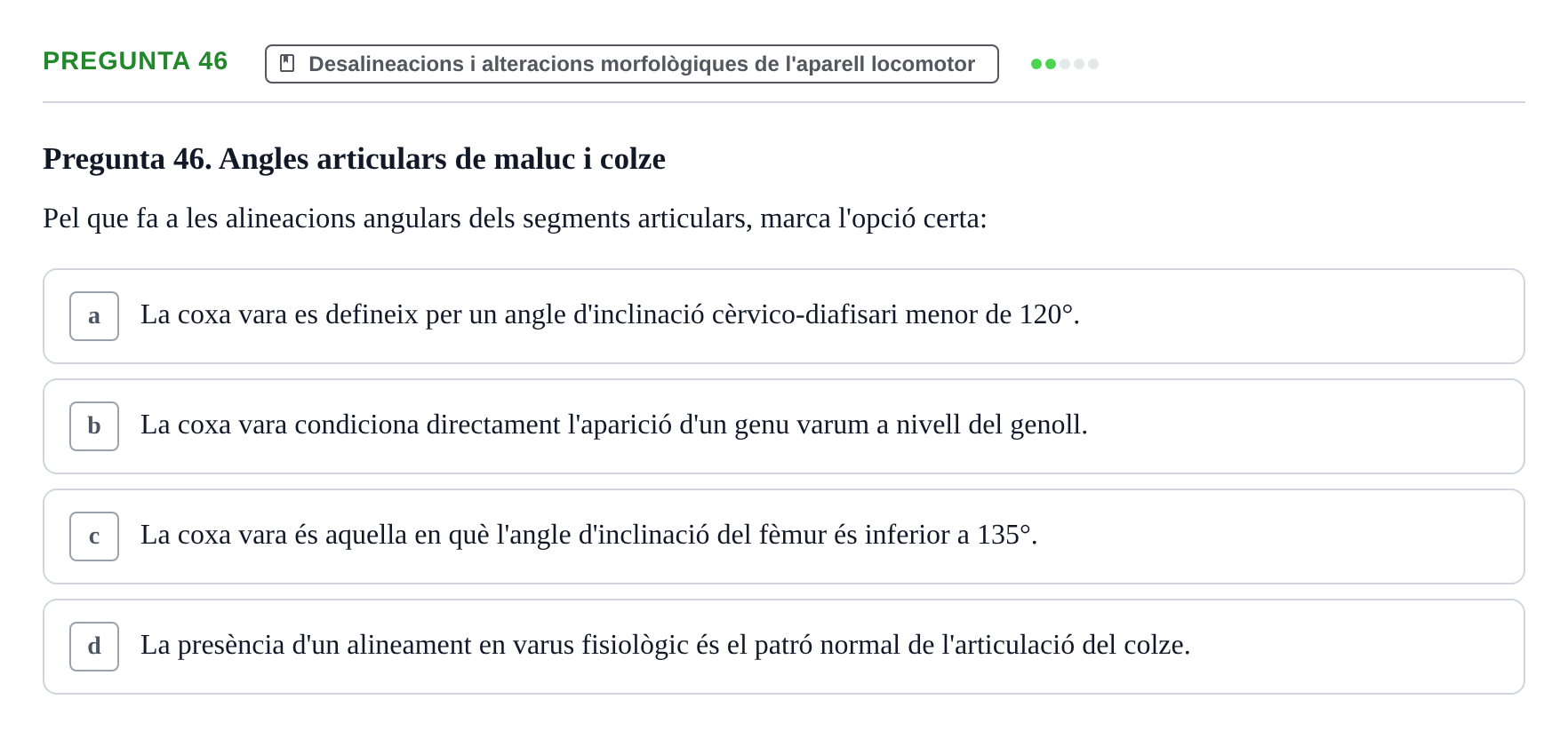 Enunciado: Pregunta 46 · Fonaments de Fisioteràpia UAB 2023