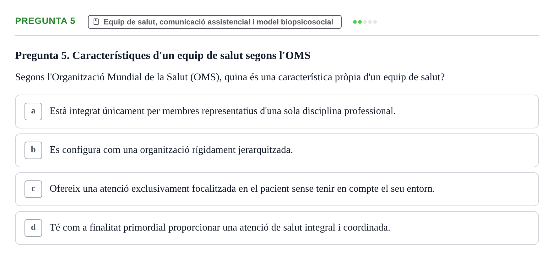 Enunciado: Pregunta 5 · Fonaments de Fisioteràpia UAB 2023