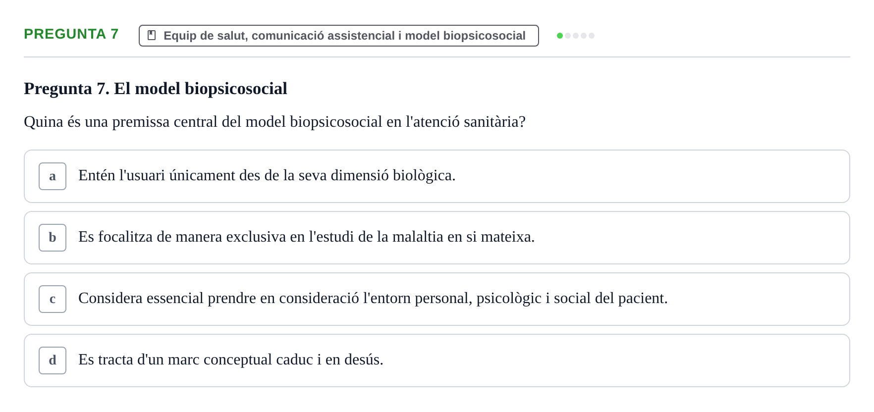 Enunciado: Pregunta 7 · Fonaments de Fisioteràpia UAB 2023