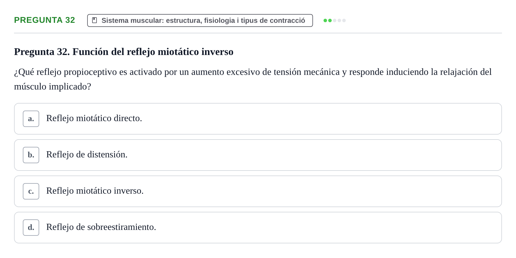 Enunciado: Pregunta 32 · Fonaments de Fisioteràpia UAB Examen Fundamentos de Fisioterapia
