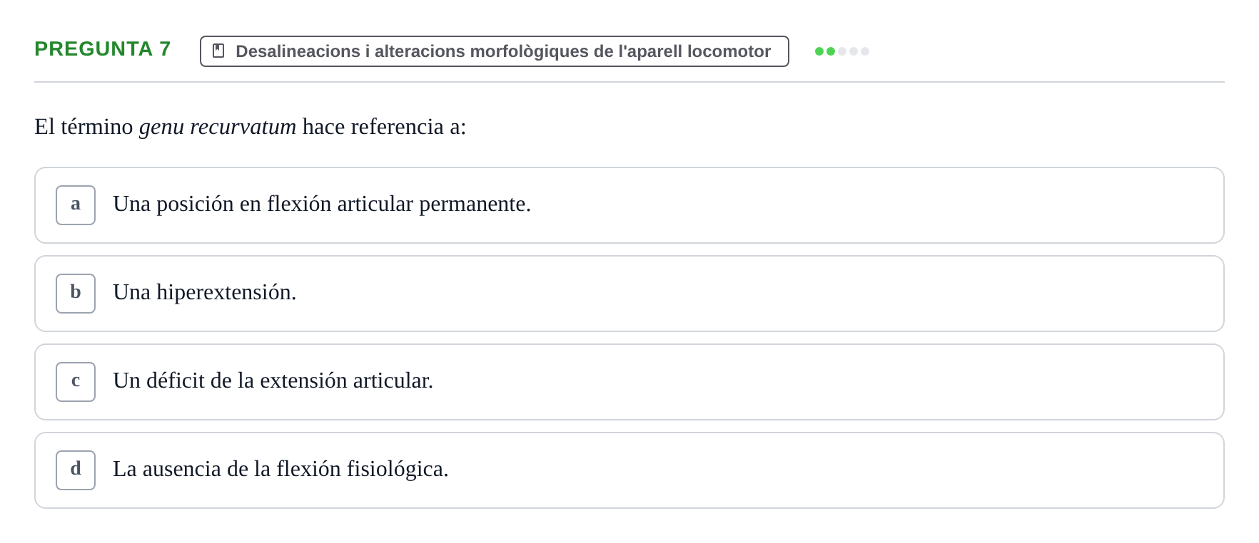 Enunciado: Pregunta 7 · Fonaments de Fisioteràpia UAB Examen Fundamentos de Fisioterapia