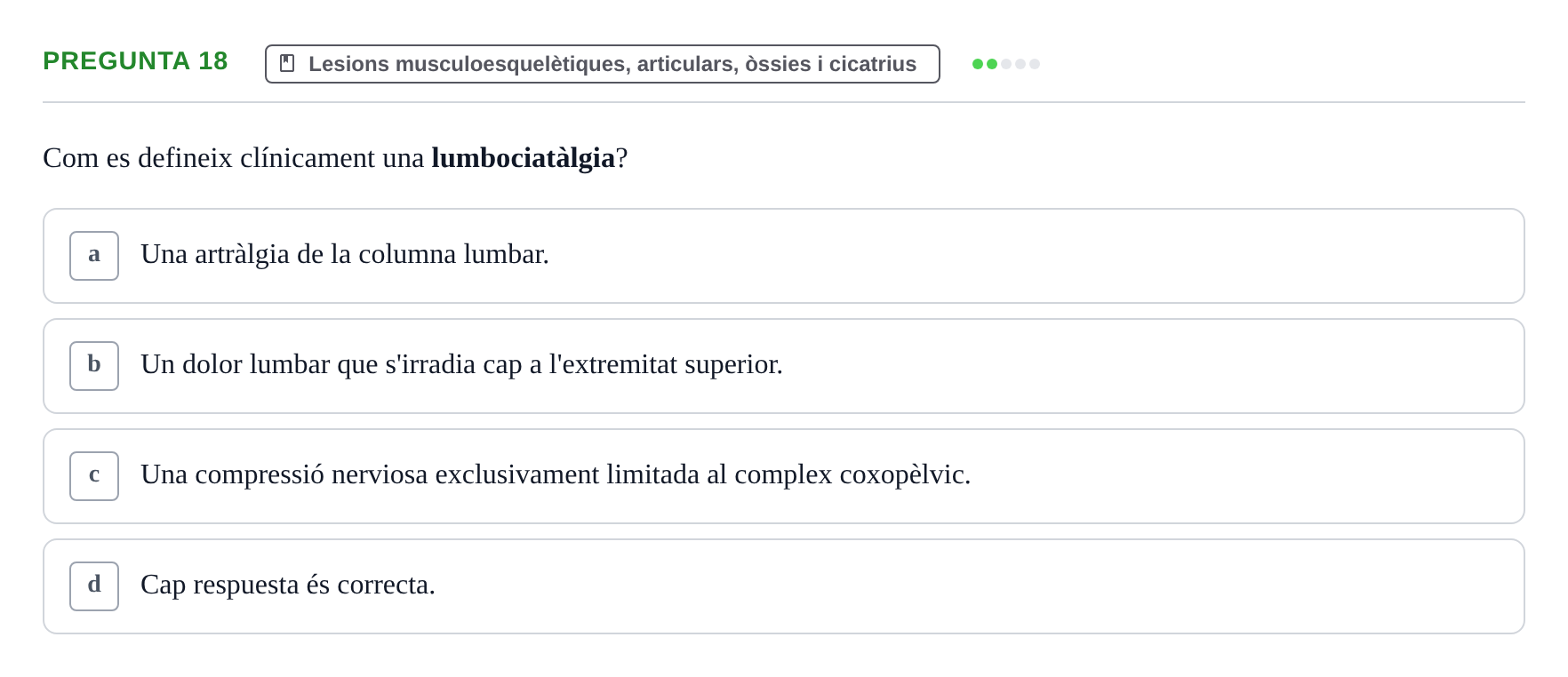 Enunciado: Pregunta 18 · Fonaments de Fisioteràpia UAB 2021