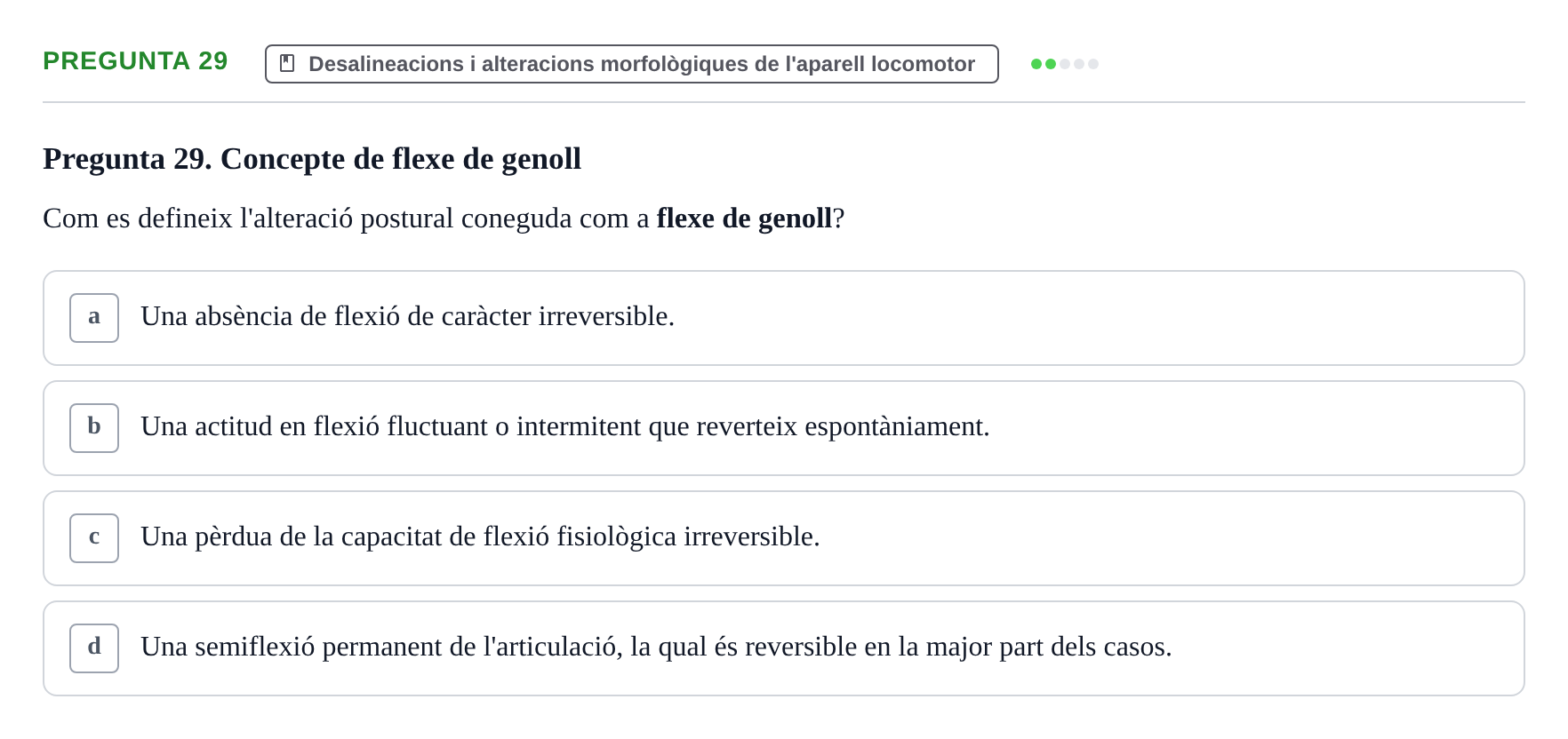 Enunciado: Pregunta 29 · Fonaments de Fisioteràpia UAB 2021