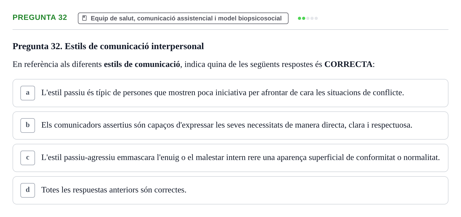 Enunciado: Pregunta 32 · Fonaments de Fisioteràpia UAB 2021