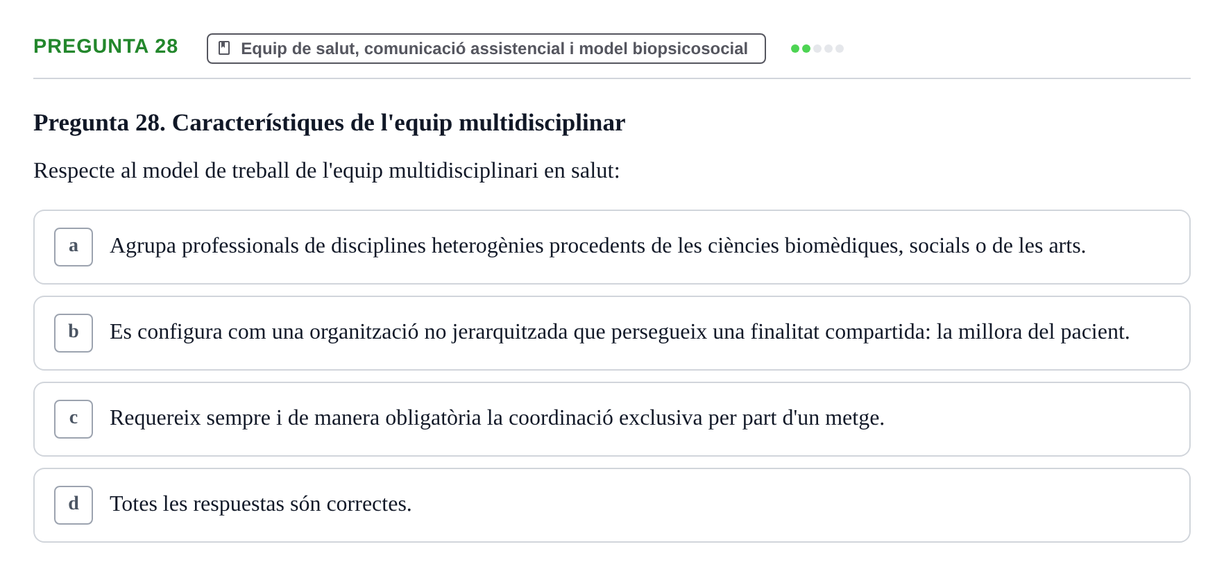 Enunciado: Pregunta 28 · Fonaments de Fisioteràpia UAB 2021