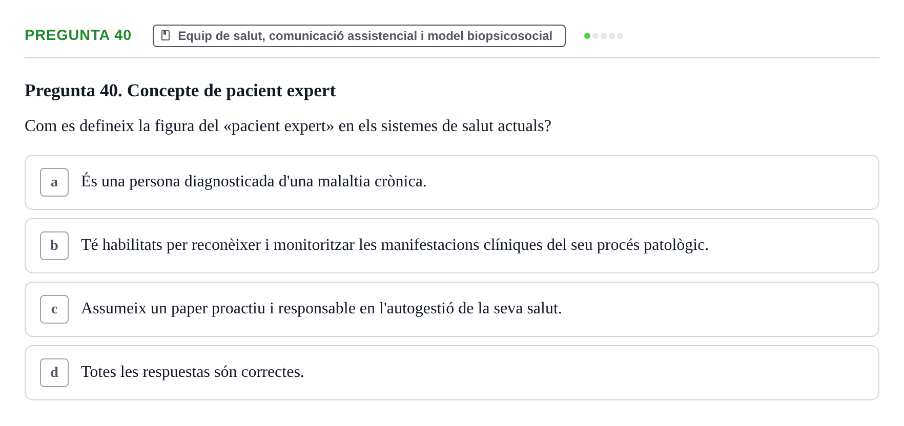 Enunciado: Pregunta 40 · Fonaments de Fisioteràpia UAB 2021
