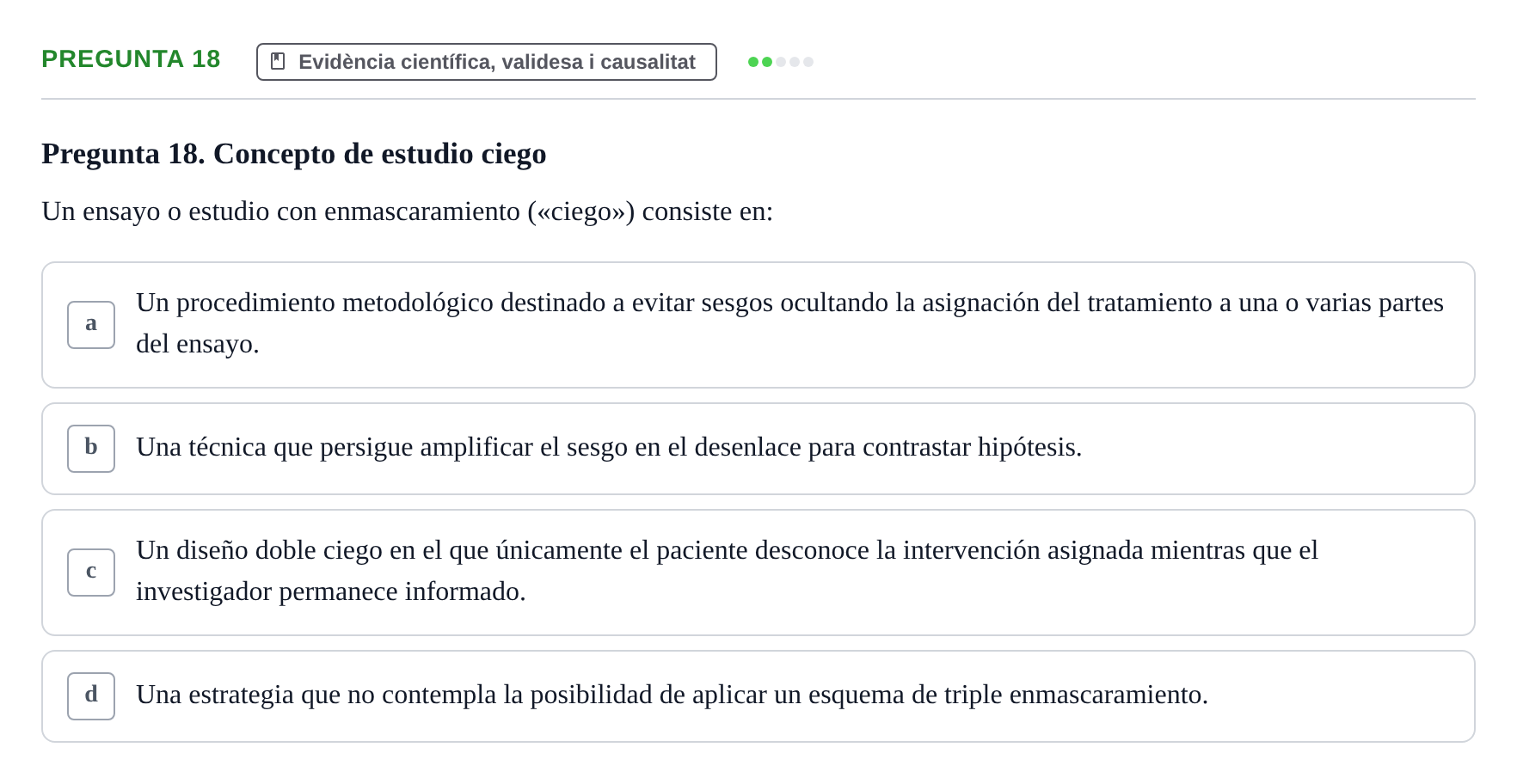Enunciado: Pregunta 18 · Bioestadística i Metodologia UAB 2017