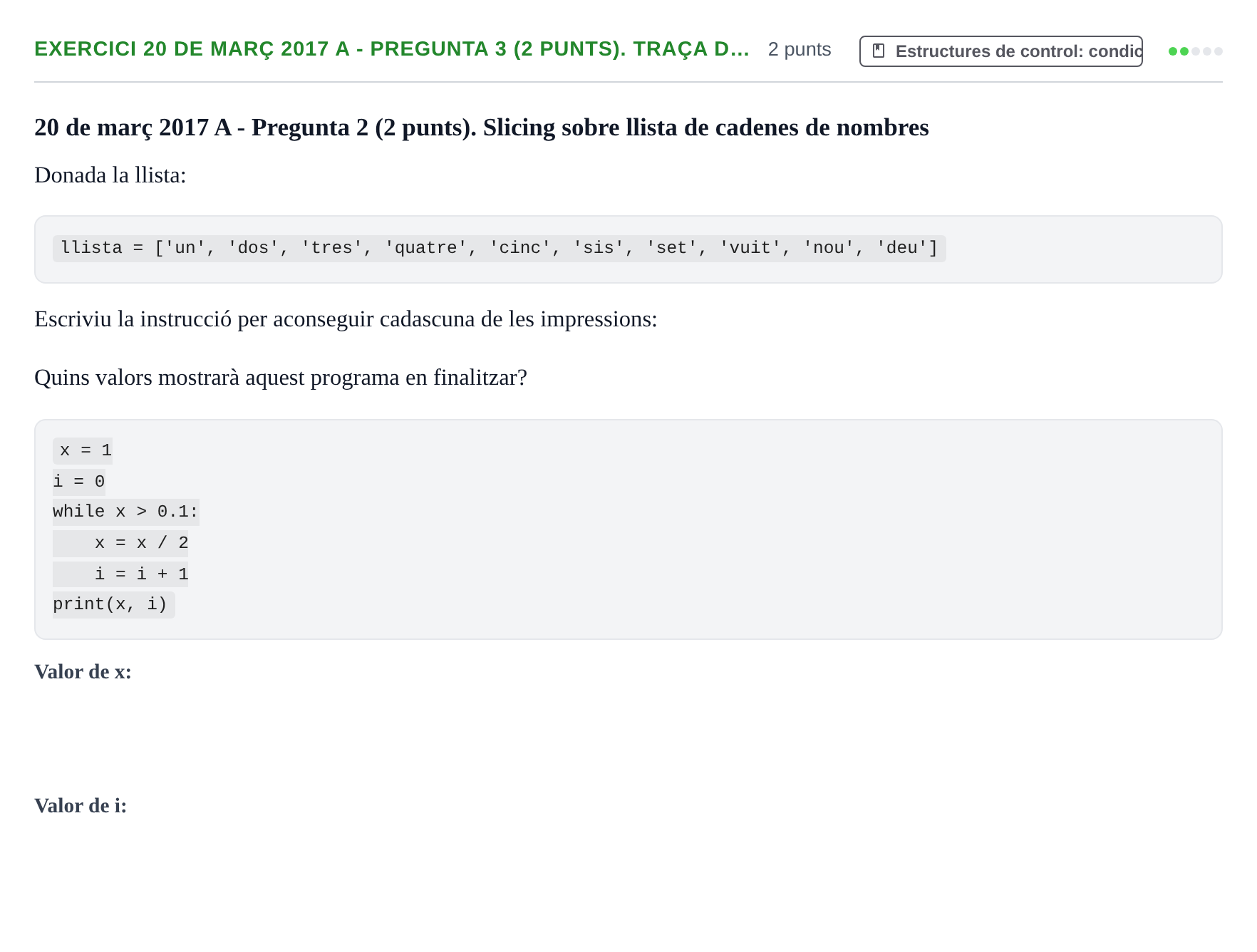 Enunciado: Ejercicio 20 de març 2017 A - Pregunta 3 (2 punts). Traça d… · Recursos Informáticos UB 2016