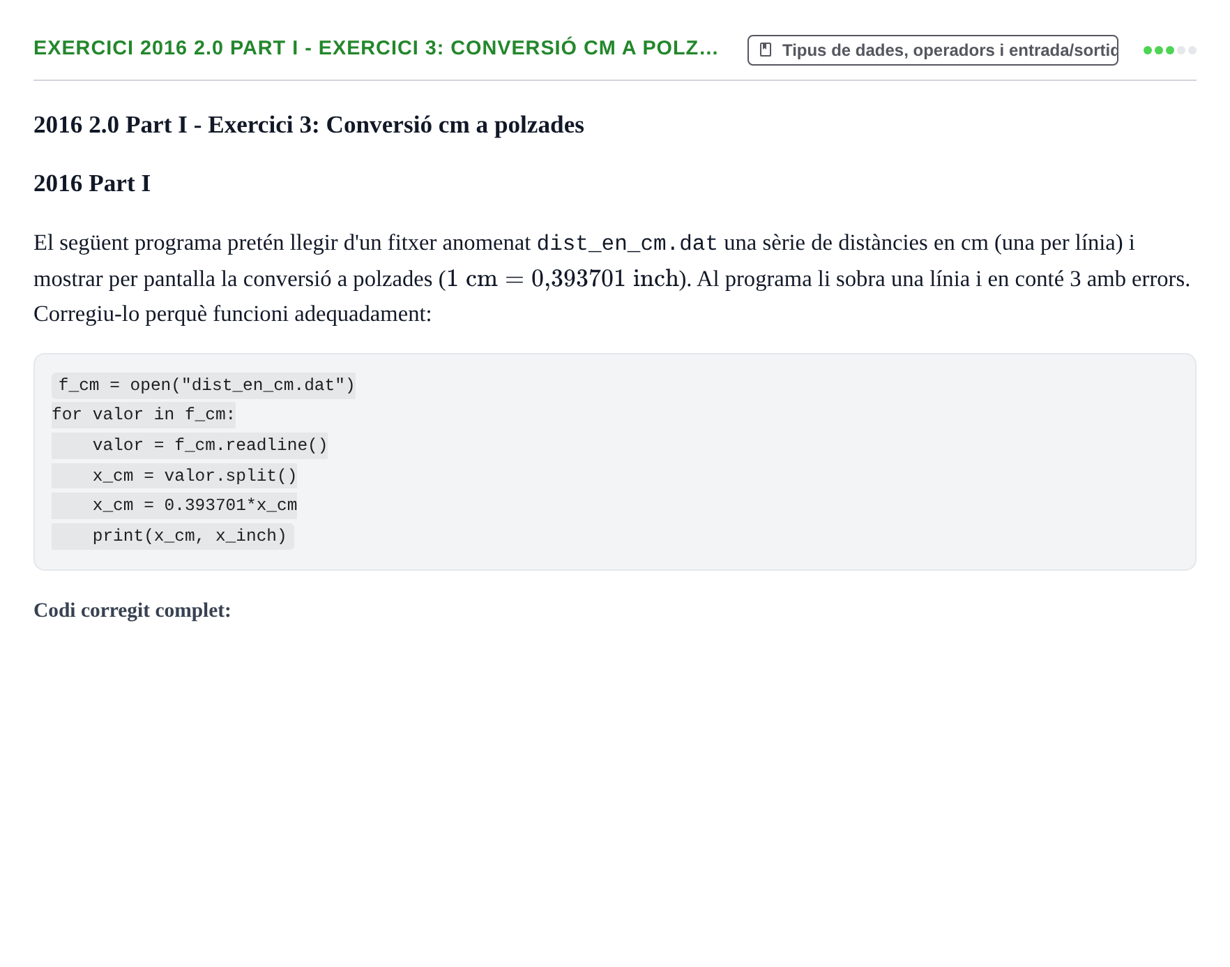 Enunciado: Ejercicio 2016 2.0 Part I - Exercici 3: Conversió cm a polz… · Recursos Informáticos UB 2016