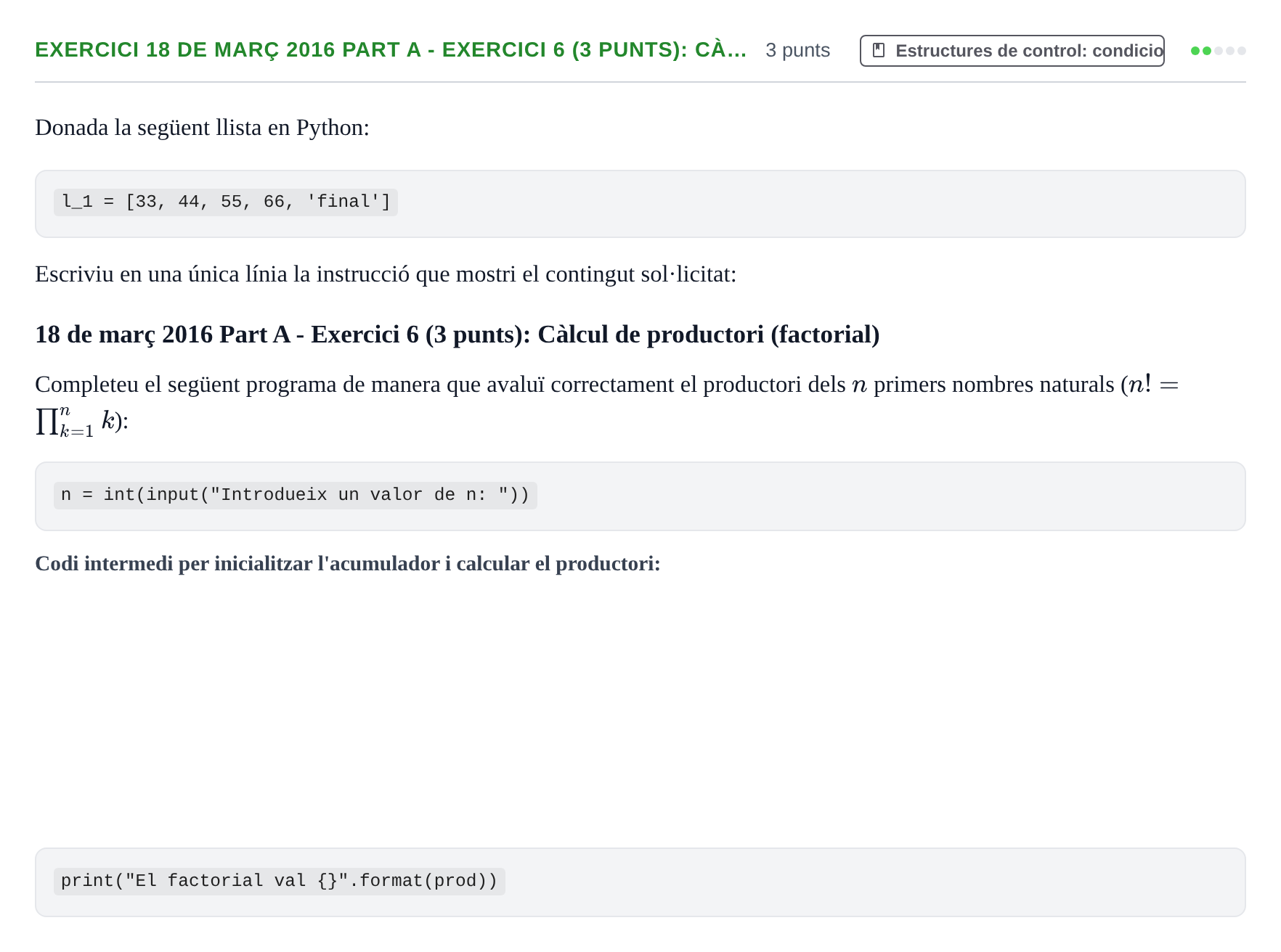 Enunciado: Ejercicio 18 de març 2016 Part A - Exercici 6 (3 punts): Cà… · Recursos Informáticos UB 2016