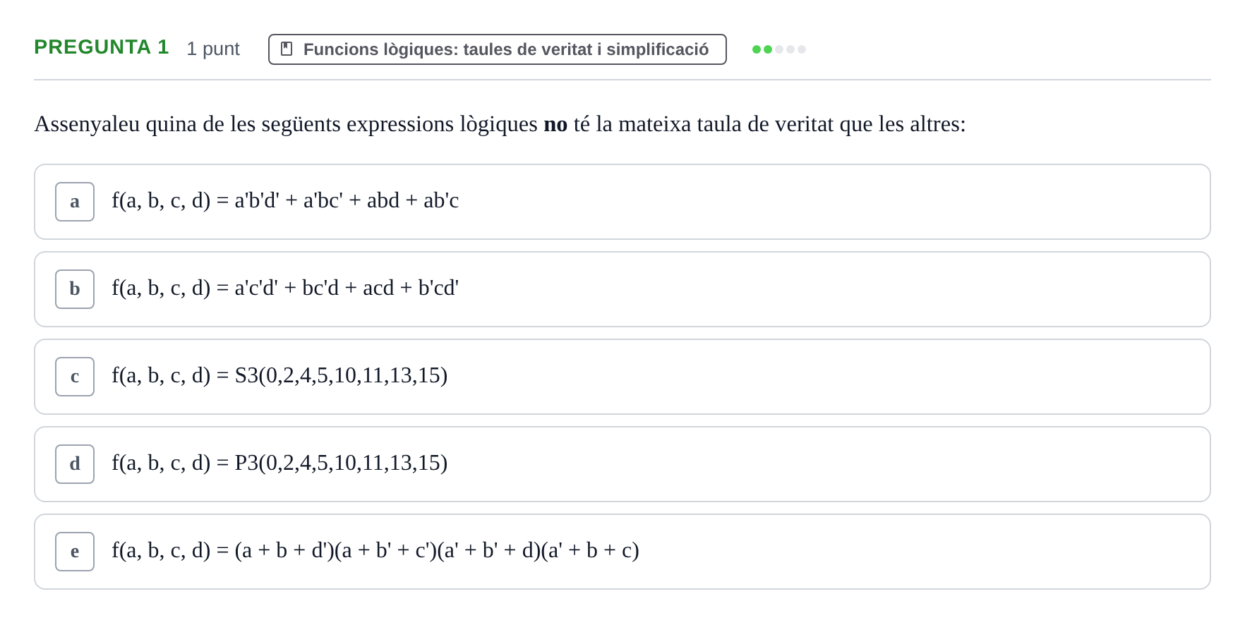 Enunciado: Pregunta 1 · Estructura i tecnologia de computadors II UDG Examen final de Juliol. Prova de Test