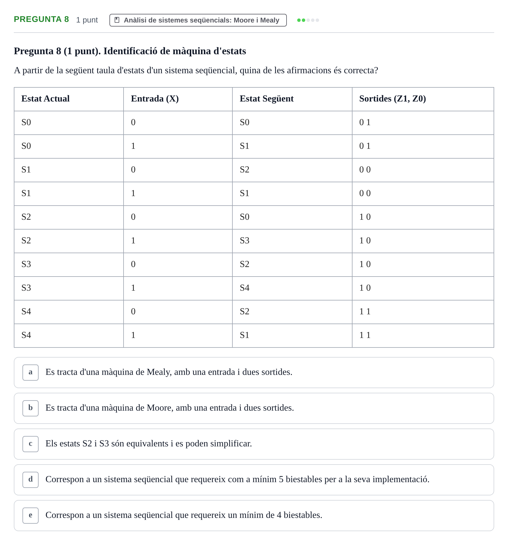 Enunciado: Pregunta 8 · Estructura i tecnologia de computadors II UDG Examen final de Juliol. Prova de Test