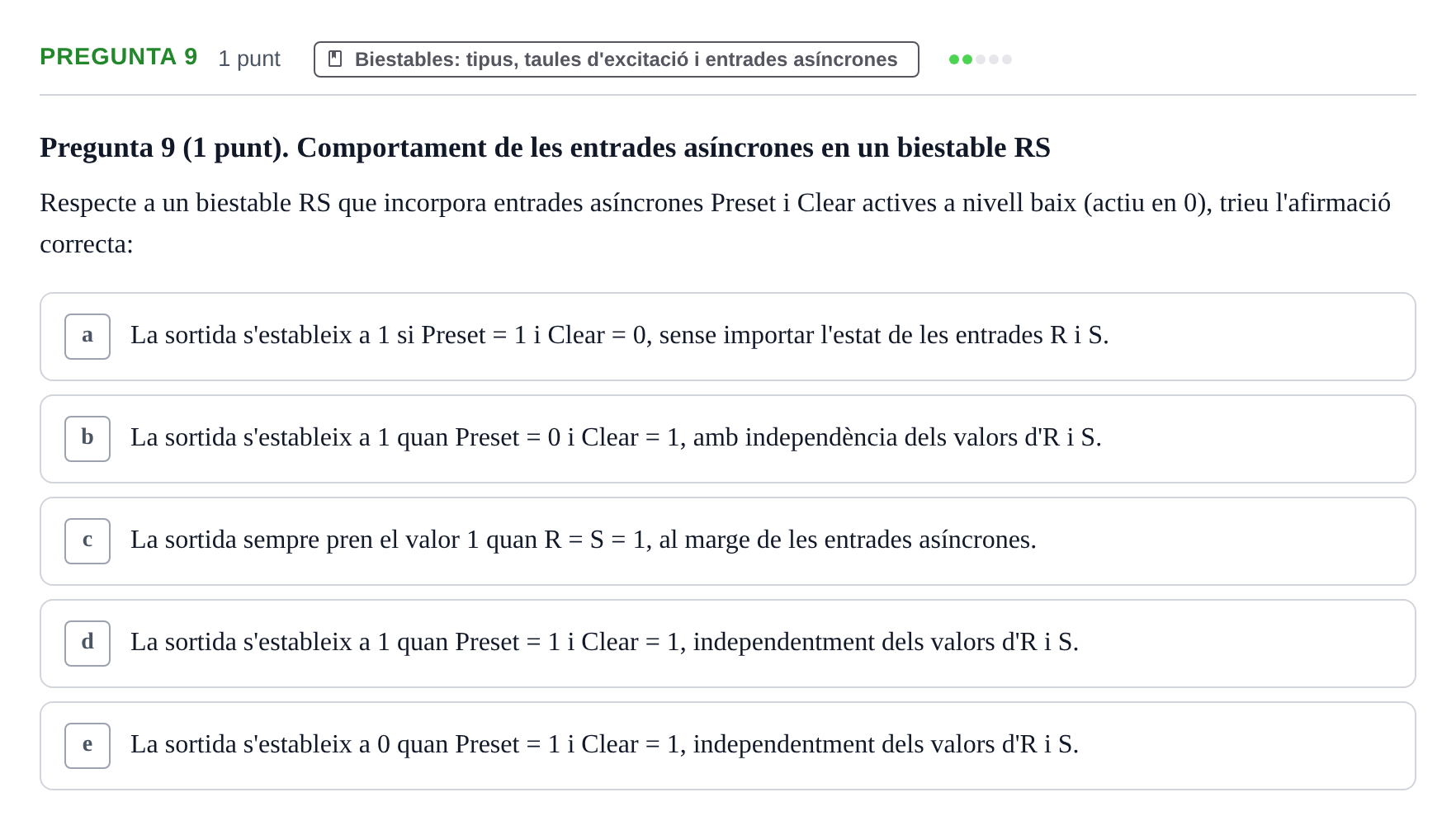 Enunciado: Pregunta 9 · Estructura i tecnologia de computadors II UDG Juny