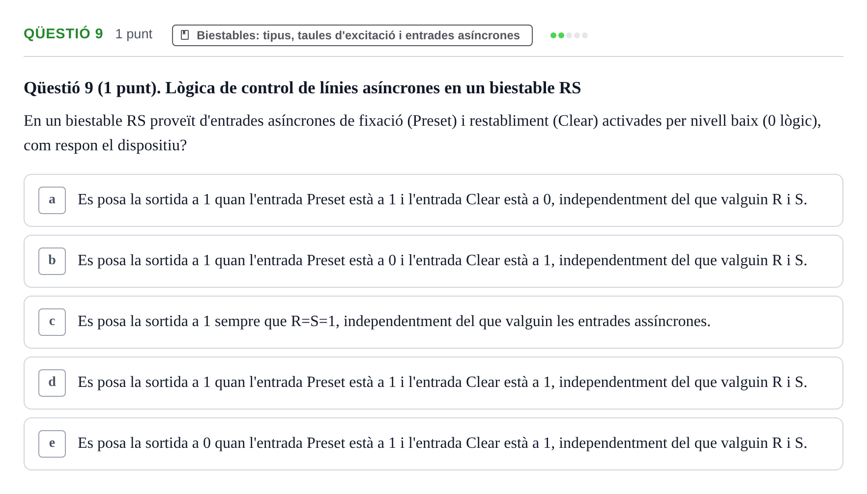 Enunciado: Ejercicio Qüestió 9 · Estructura i tecnologia de computadors II UDG Juny