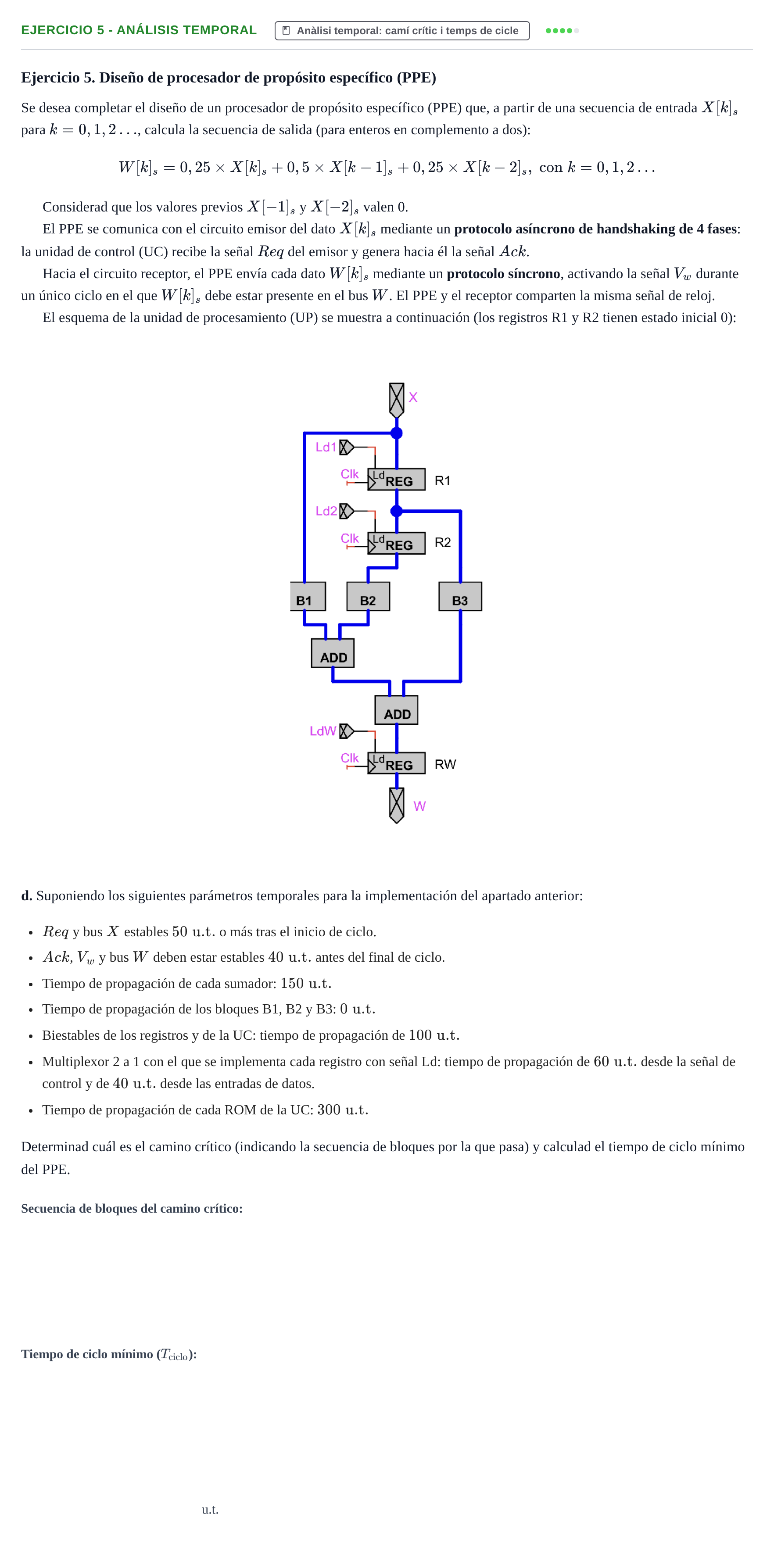 Enunciado: Ejercicio 5 - Análisis temporal · Introducció als Computadors UPC Examen 2 (temas 4, 5, 6 y 7)