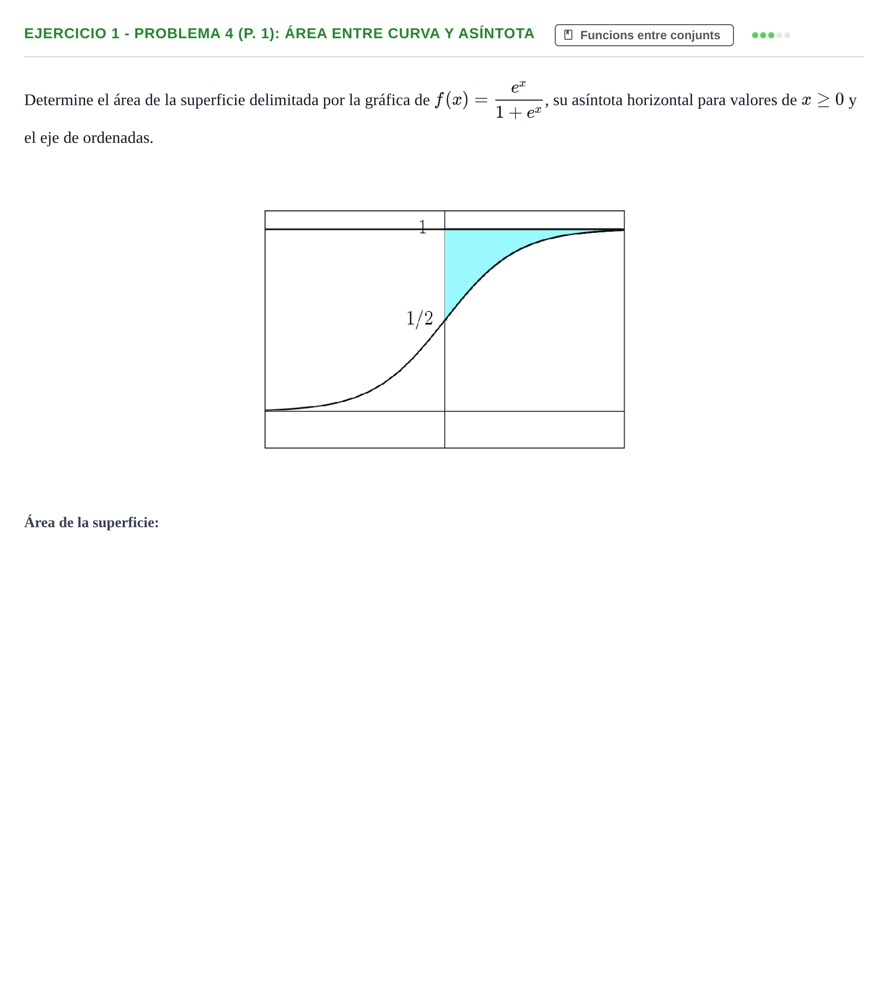 Enunciado: Ejercicio 1 - Problema 4 (p. 1): Área entre curva y asíntota · Fonaments Matemàtics UPC Col·lecció d'Exàmens Resolts de Càlcul (Volum 3)