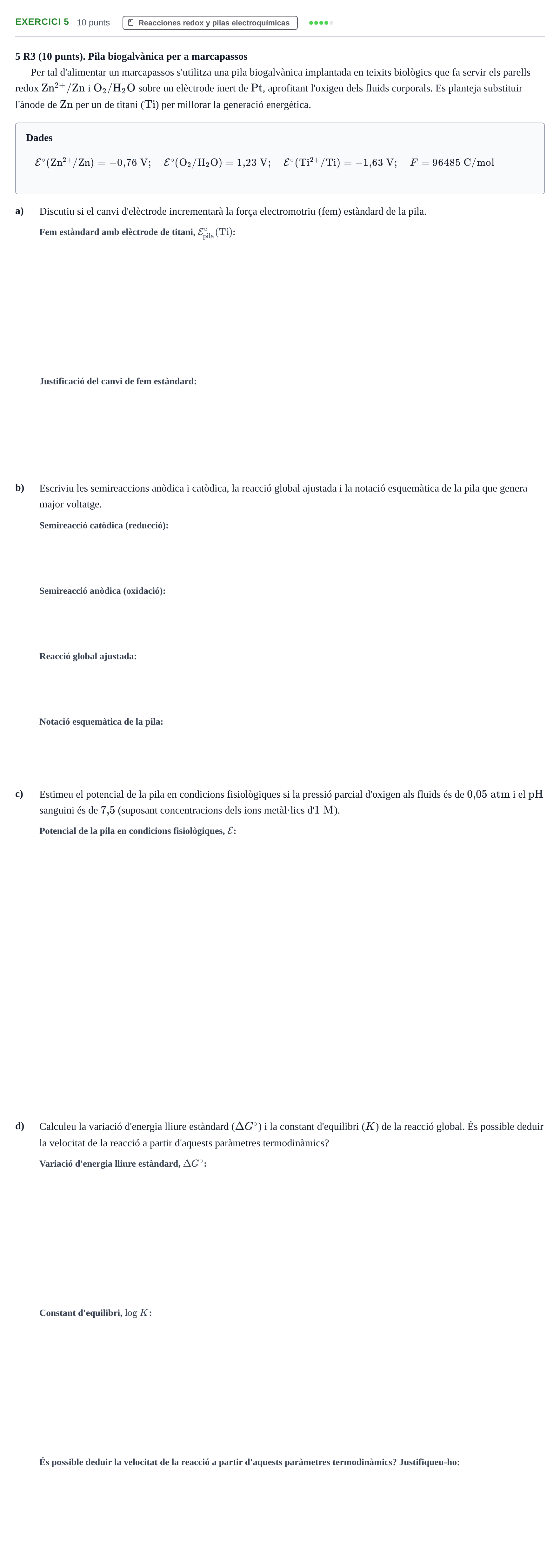 Enunciado: Problema 5 · Química UDG Recopilatori d'exàmens resolts de Química: Equilibris i Electroquímica