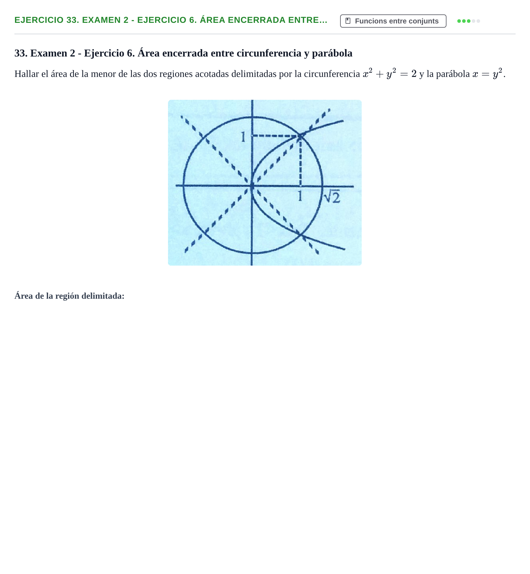 Enunciado: Ejercicio 33. Examen 2 - Ejercicio 6. Área encerrada entre… · Fonaments Matemàtics UPC Exámenes de Cálculo - Parte 1
