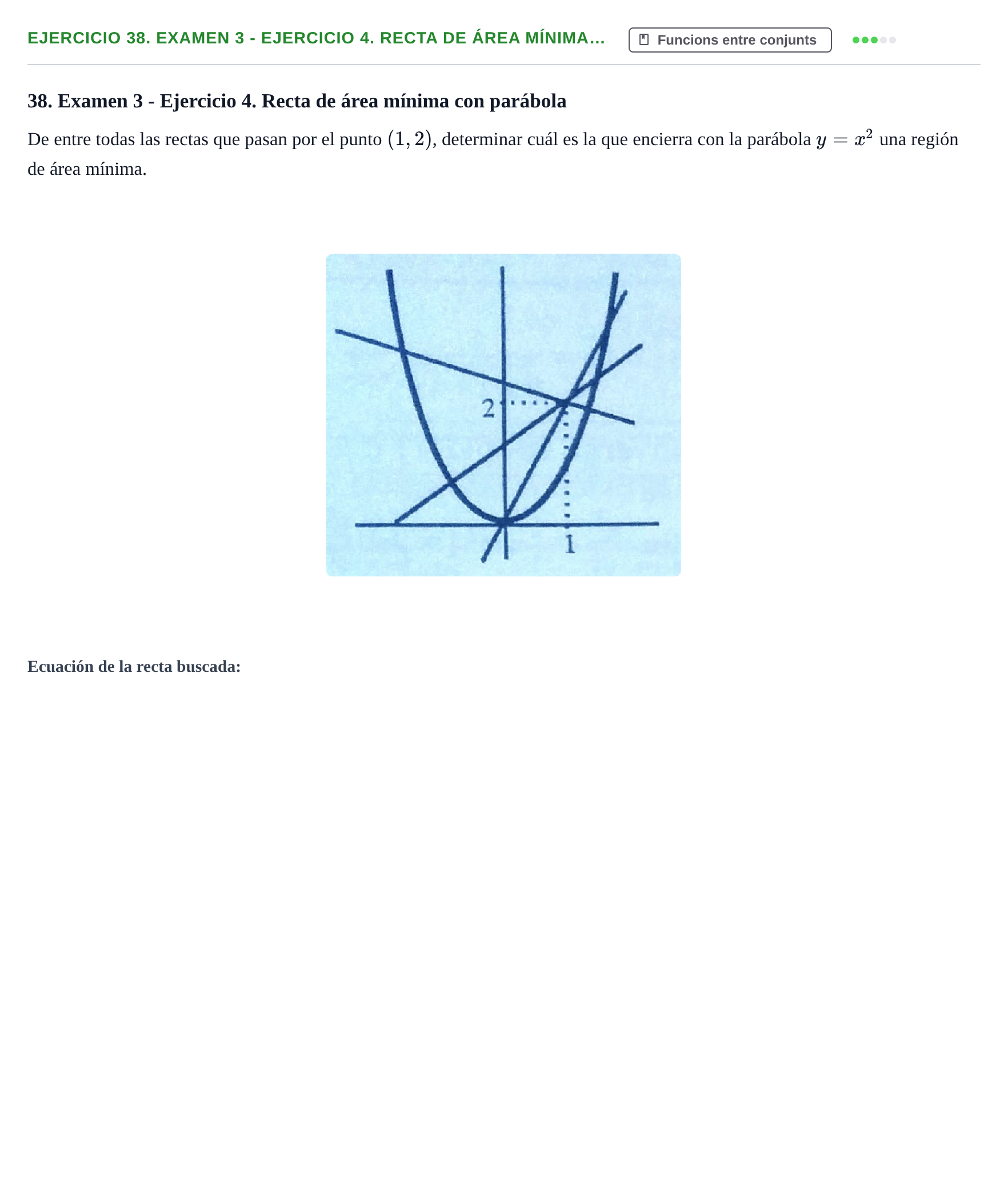 Enunciado: Ejercicio 38. Examen 3 - Ejercicio 4. Recta de área mínima… · Fonaments Matemàtics UPC Exámenes de Cálculo - Parte 1