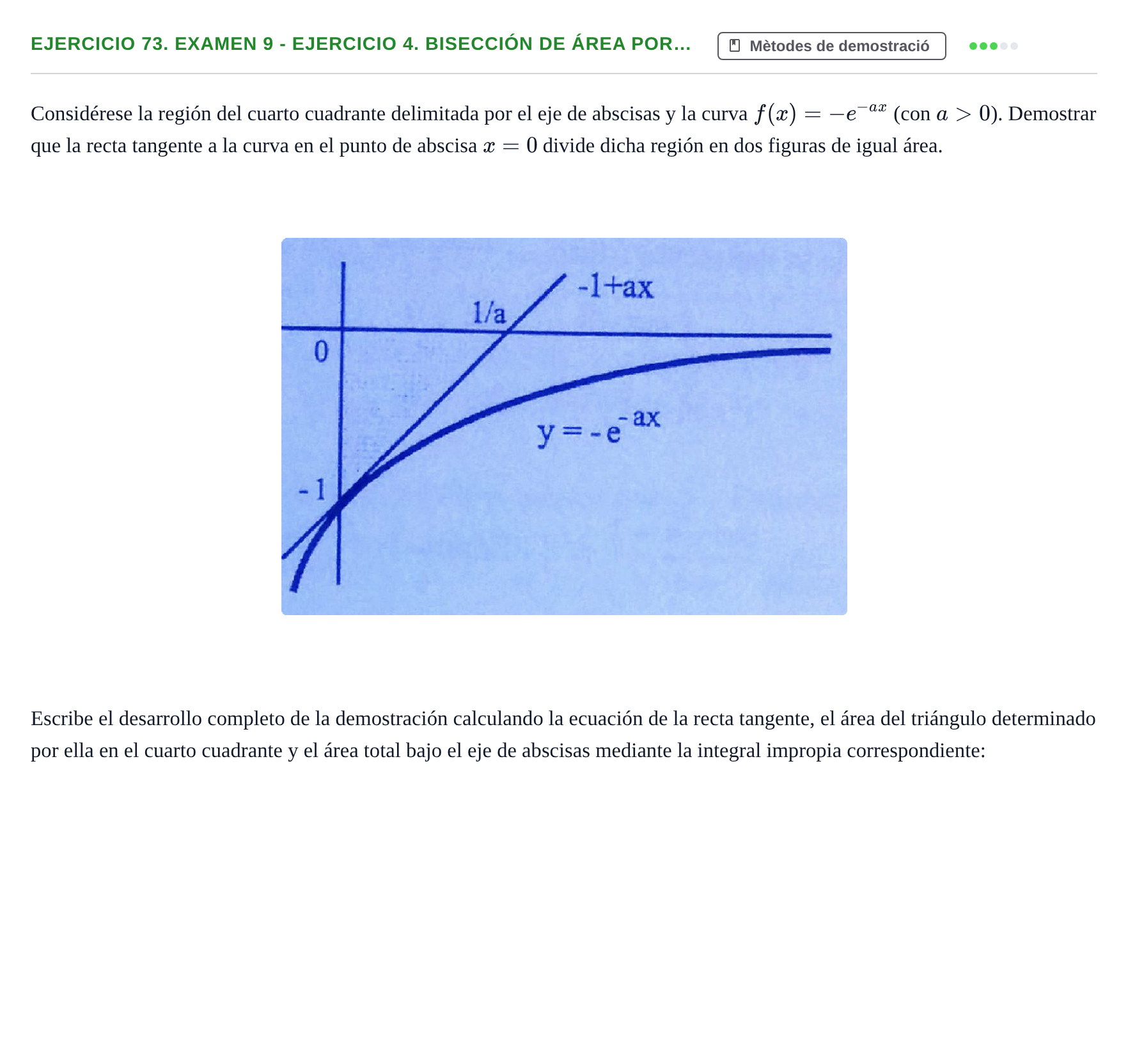 Enunciado: Ejercicio 73. Examen 9 - Ejercicio 4. Bisección de área por… · Fonaments Matemàtics UPC Exámenes de Cálculo - Parte 1