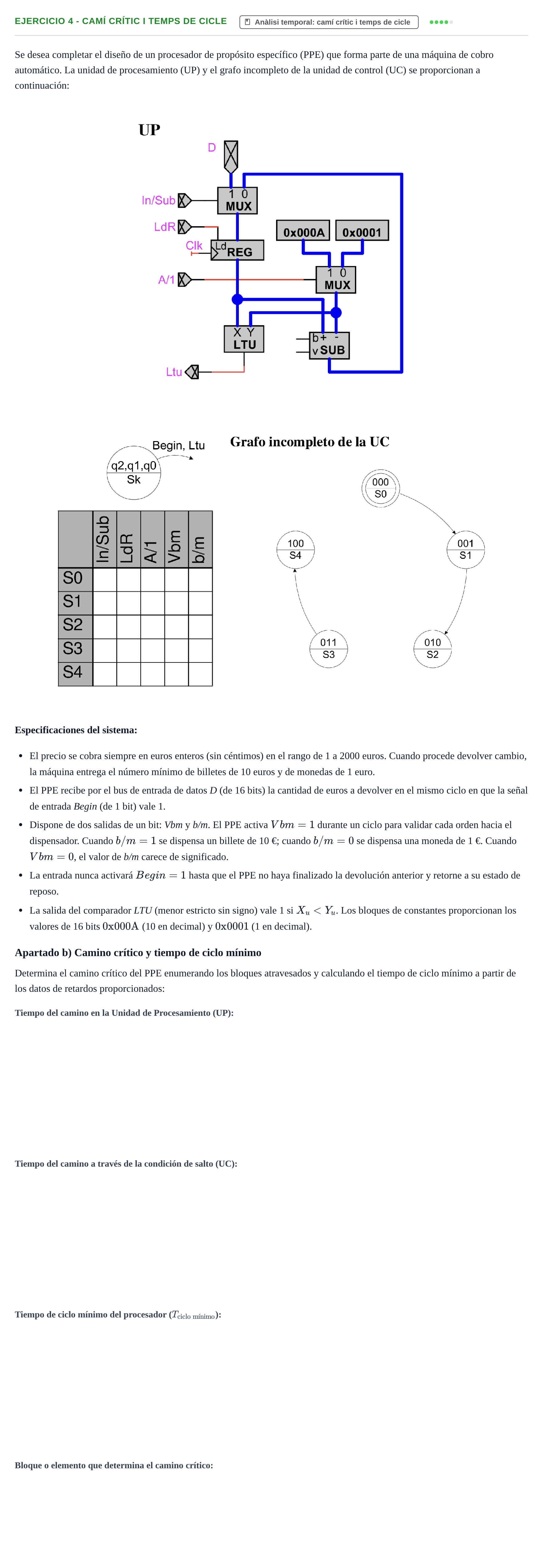 Enunciado: Ejercicio 4 - Camí crític i temps de cicle · Introducció als Computadors UPC 2014