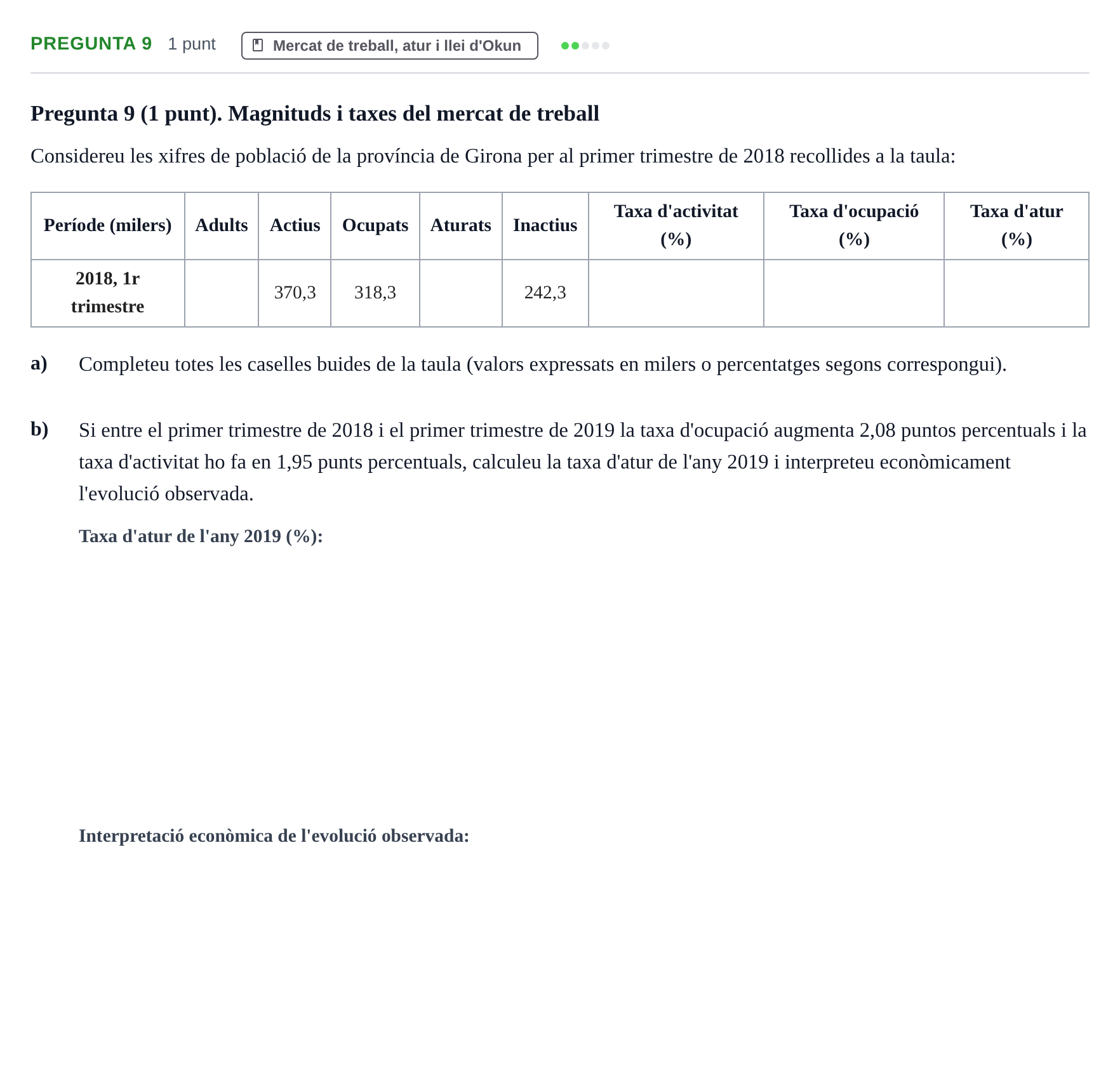 Enunciado: Pregunta 9 · Introducción a la Economía UDG Juny 2019