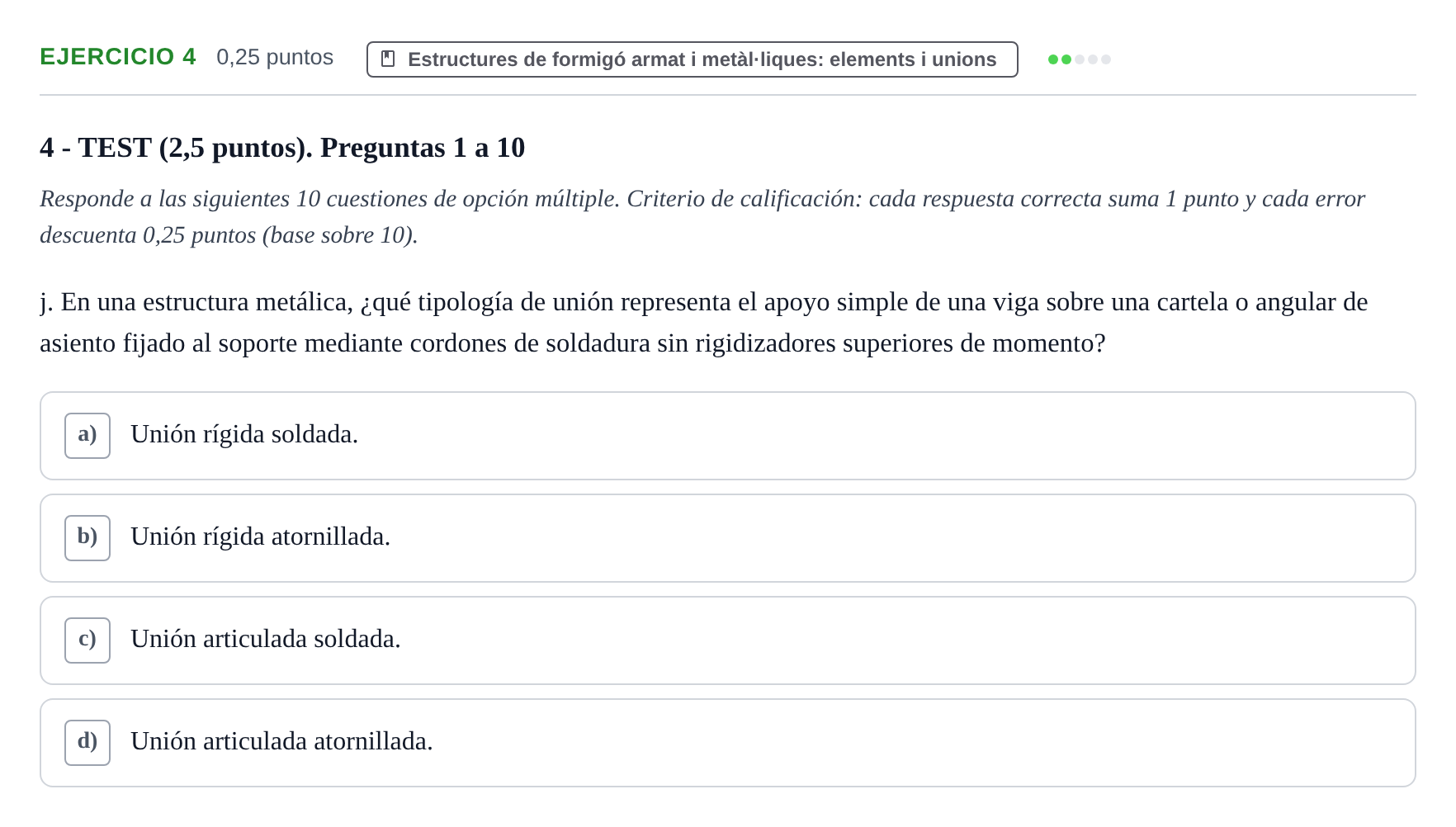 Enunciado: Ejercicio 4 - Estructures de formigó armat i metàl·liques:… · Construcción I UPC 2024