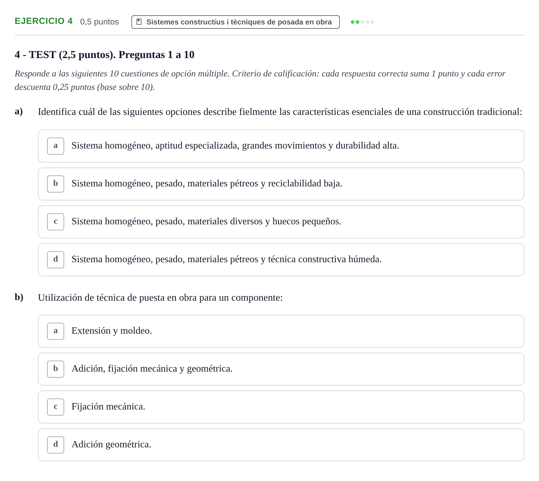 Enunciado: Ejercicio 4 - Sistemes constructius i tècniques de posada e… · Construcción I UPC 2024