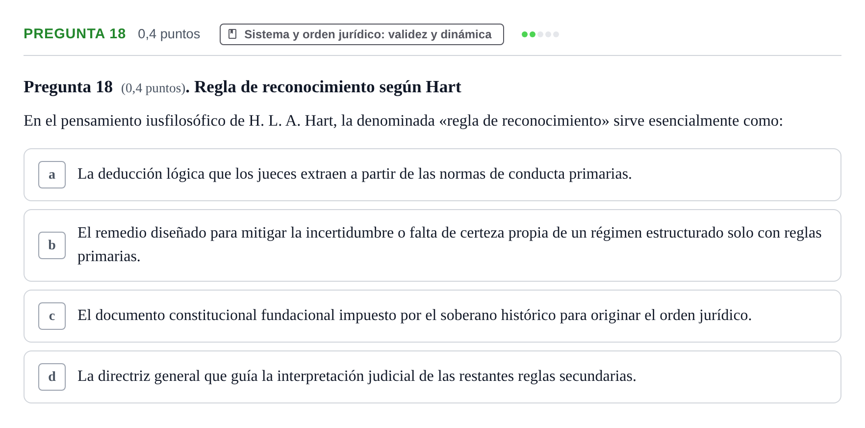 Enunciado: Pregunta 18 · Introducción al Derecho UOC 2023